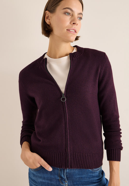CECIL Cosy Cardigan mit Zipper - Farbe: eggplant red melange
