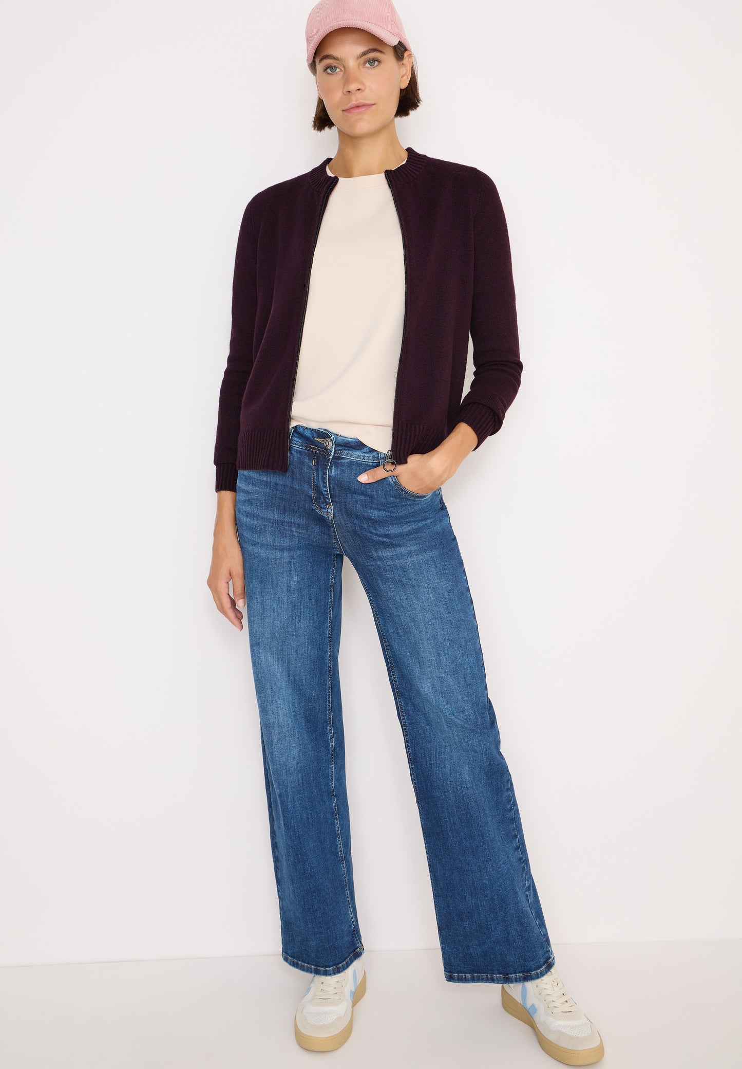 CECIL Cosy Cardigan mit Zipper - Farbe: eggplant red melange