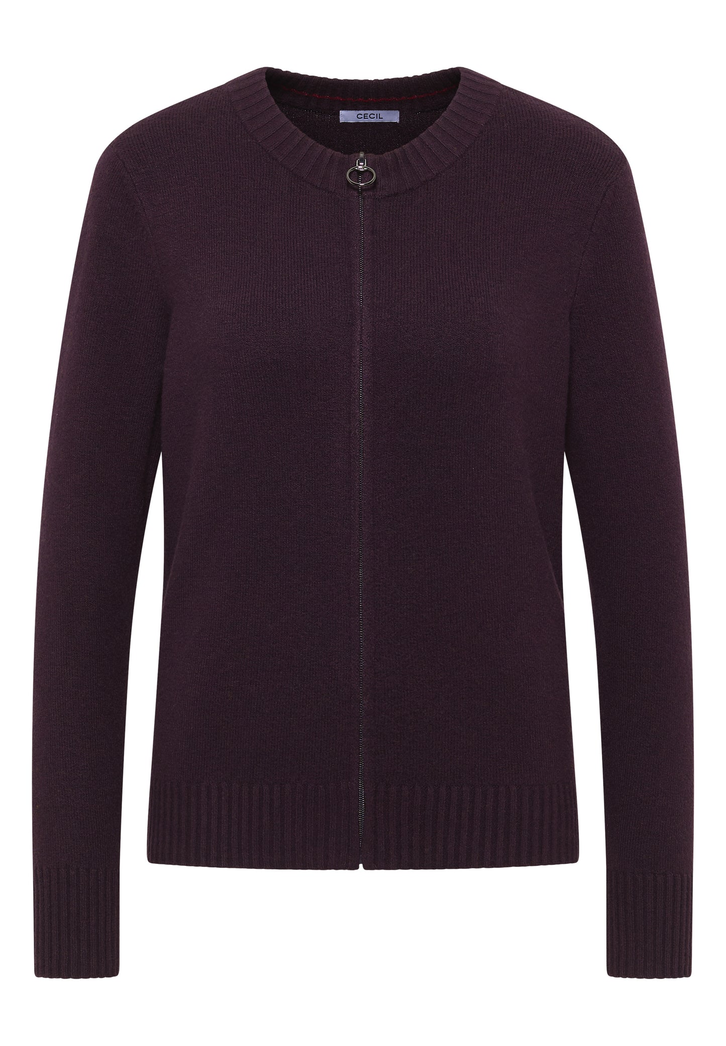 CECIL Cosy Cardigan mit Zipper - Farbe: eggplant red melange