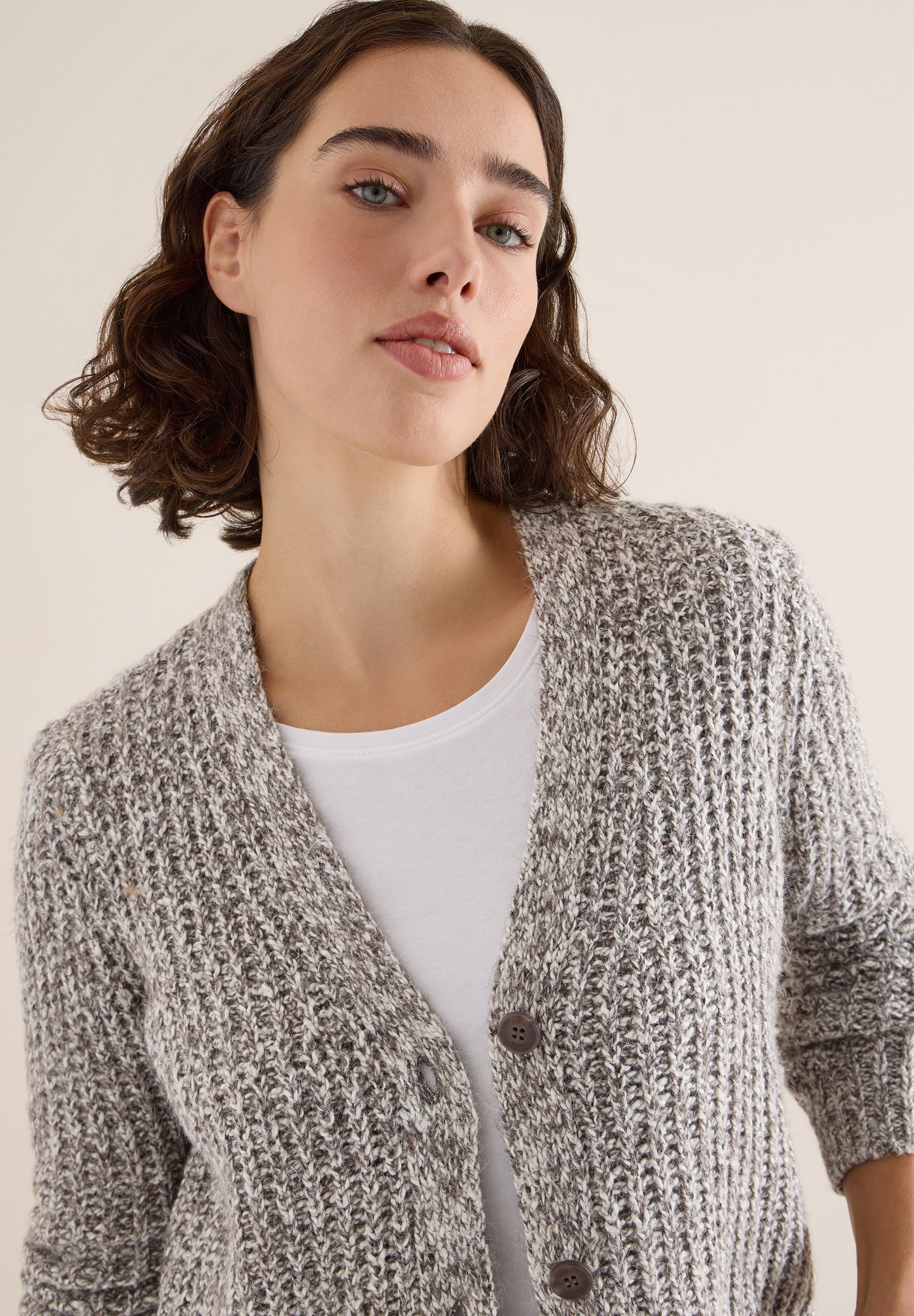 CECIL Two Tone Cardigan - Farbe: mushroom taupe melange