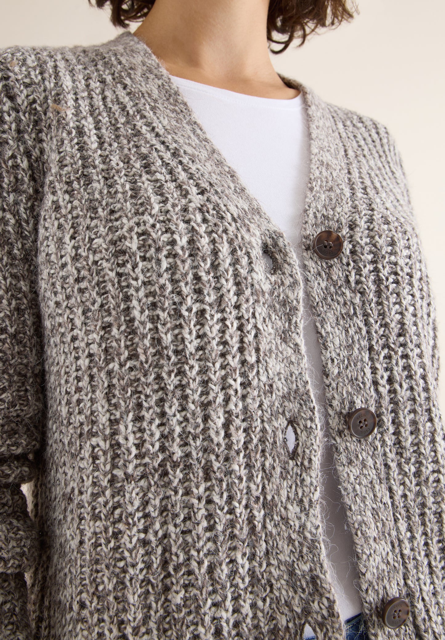 CECIL Two Tone Cardigan - Farbe: mushroom taupe melange