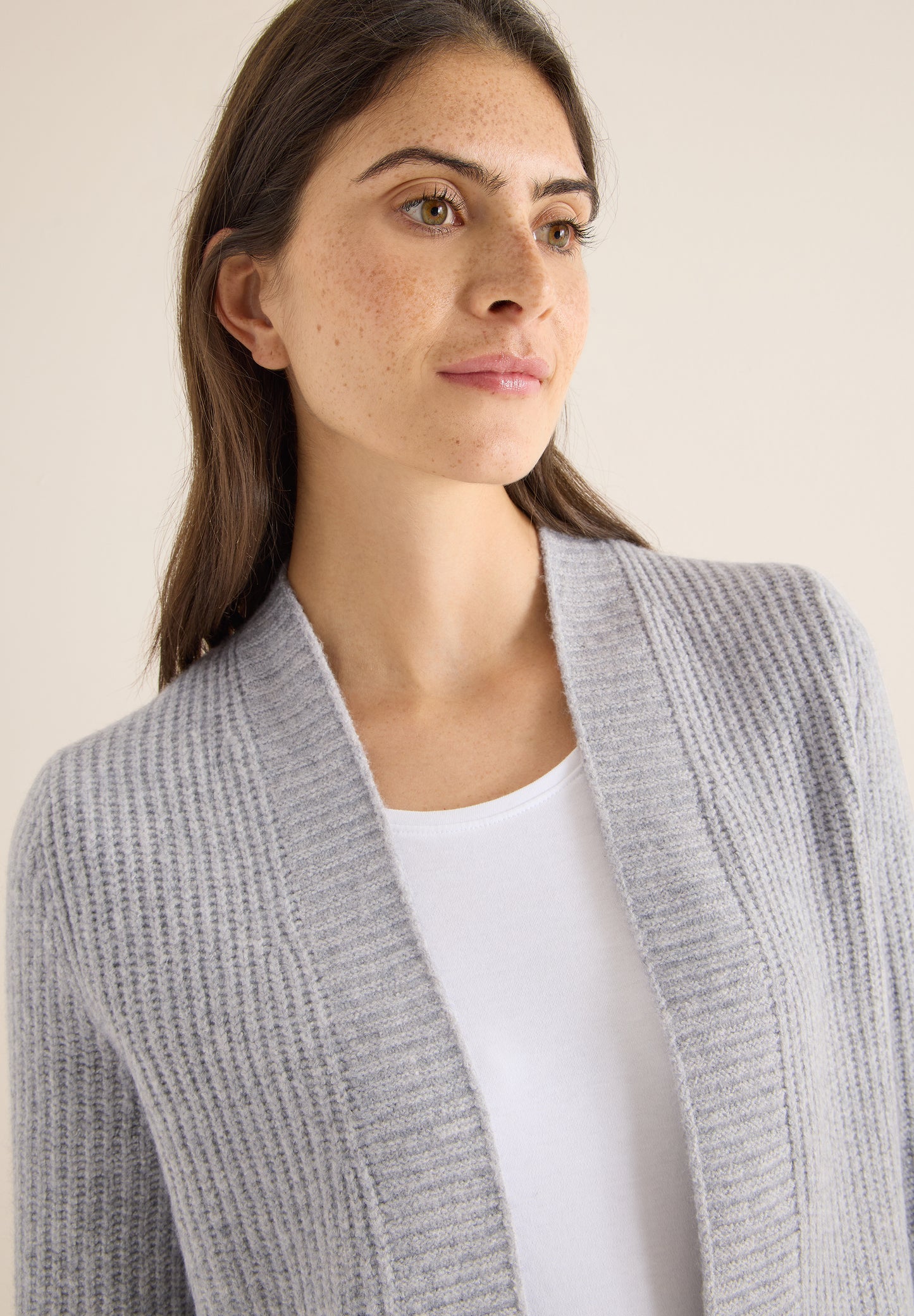 CECIL Offener Cosy Cardigan - Farbe: luna grey melange