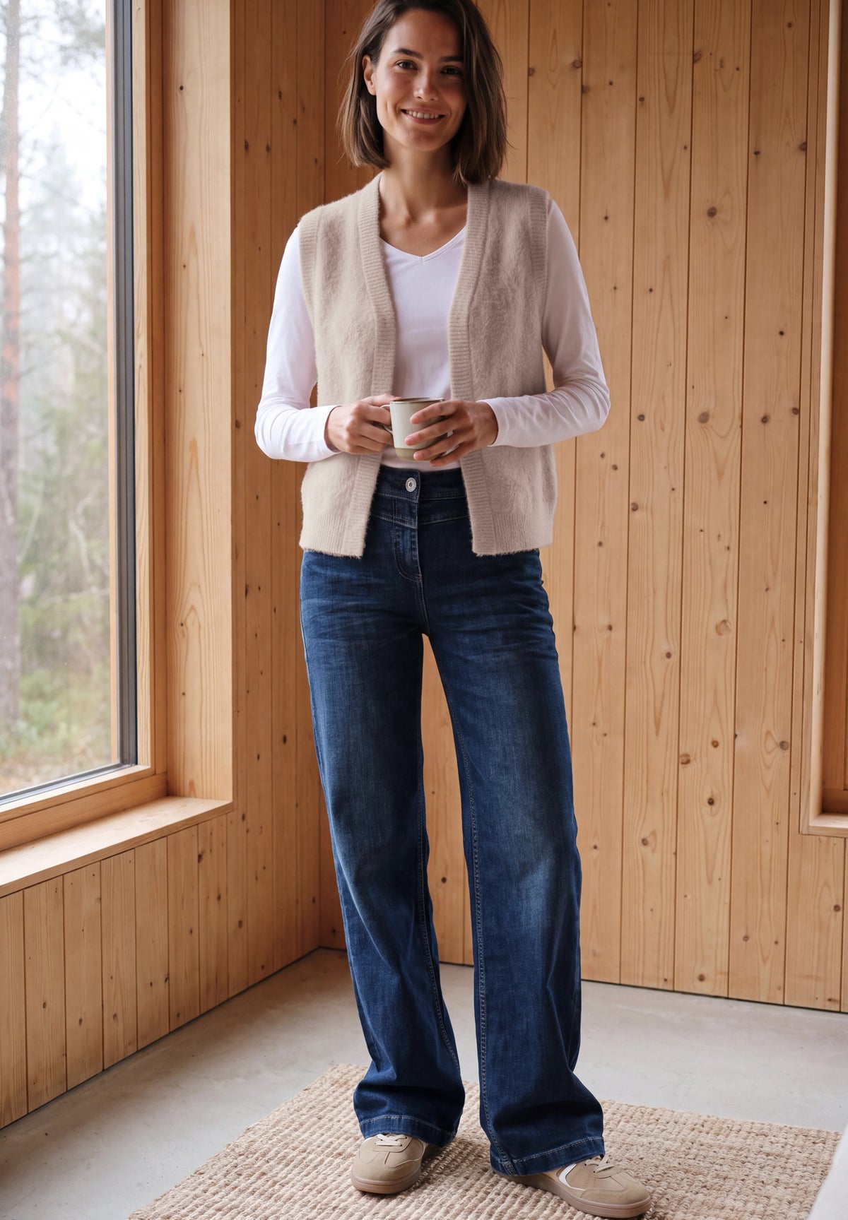 CECIL - Offene Federgarn-Weste in Unifarbe - Farbe: cashmere beige