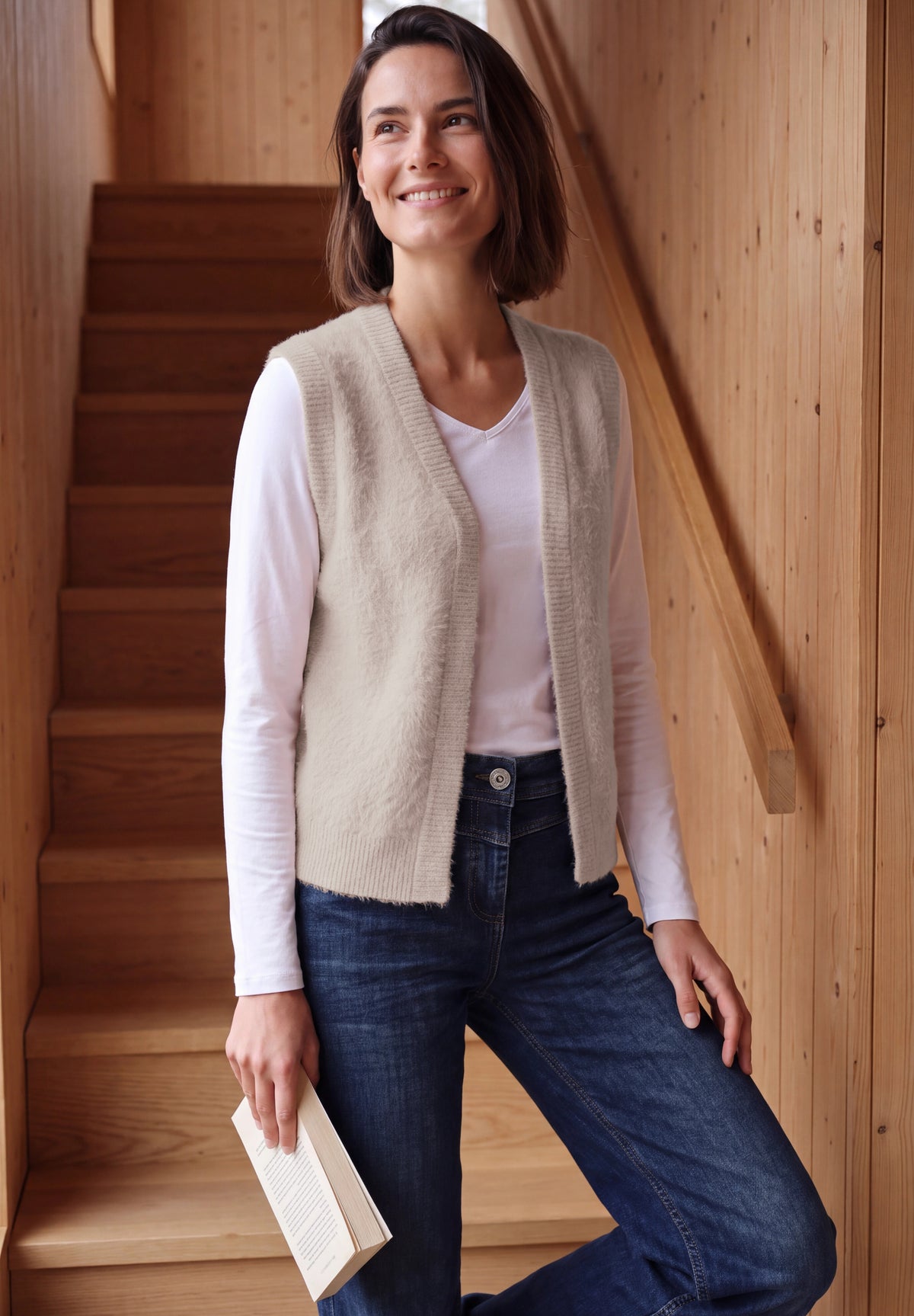 CECIL - Offene Federgarn-Weste in Unifarbe - Farbe: cashmere beige