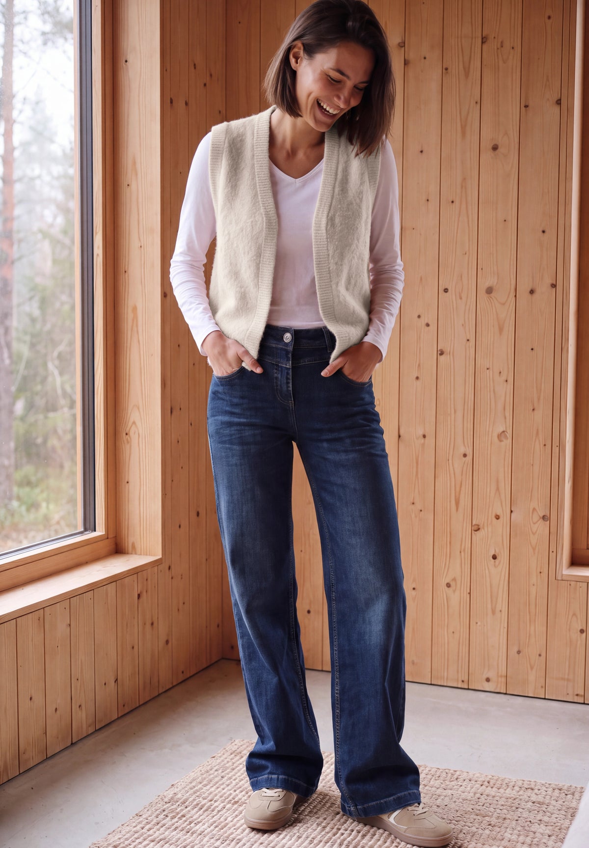 CECIL - Offene Federgarn-Weste in Unifarbe - Farbe: cashmere beige