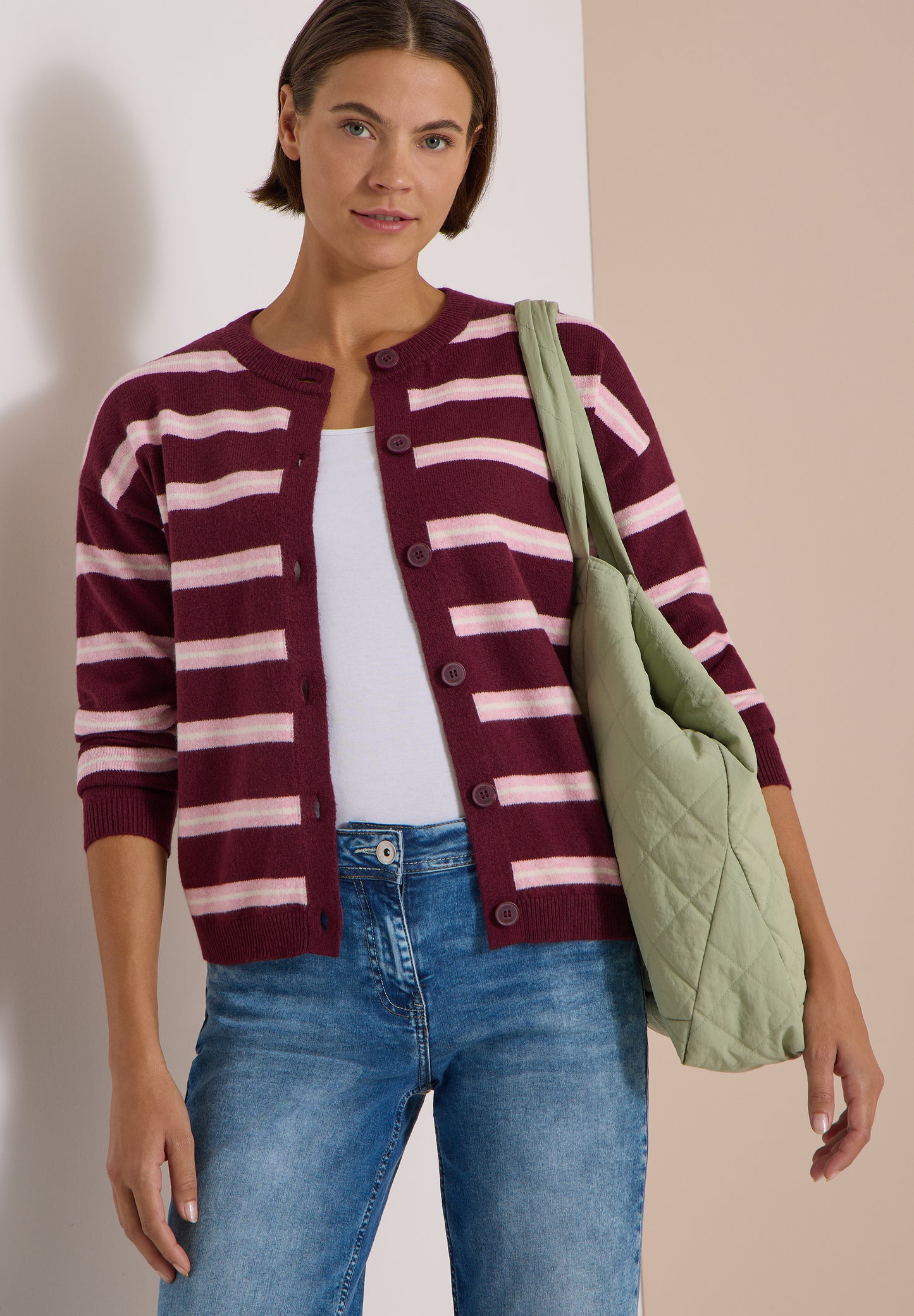 CECIL - Cardigan mit Rundhals und Streifen - Farbe: red wine