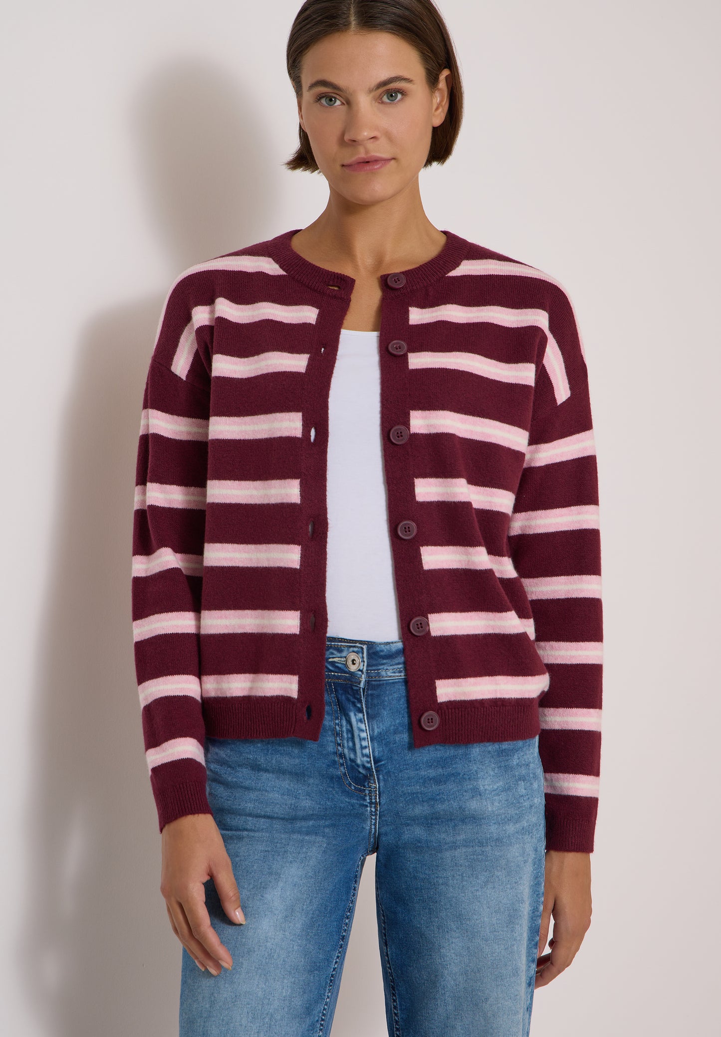 CECIL - Cardigan mit Rundhals und Streifen - Farbe: red wine
