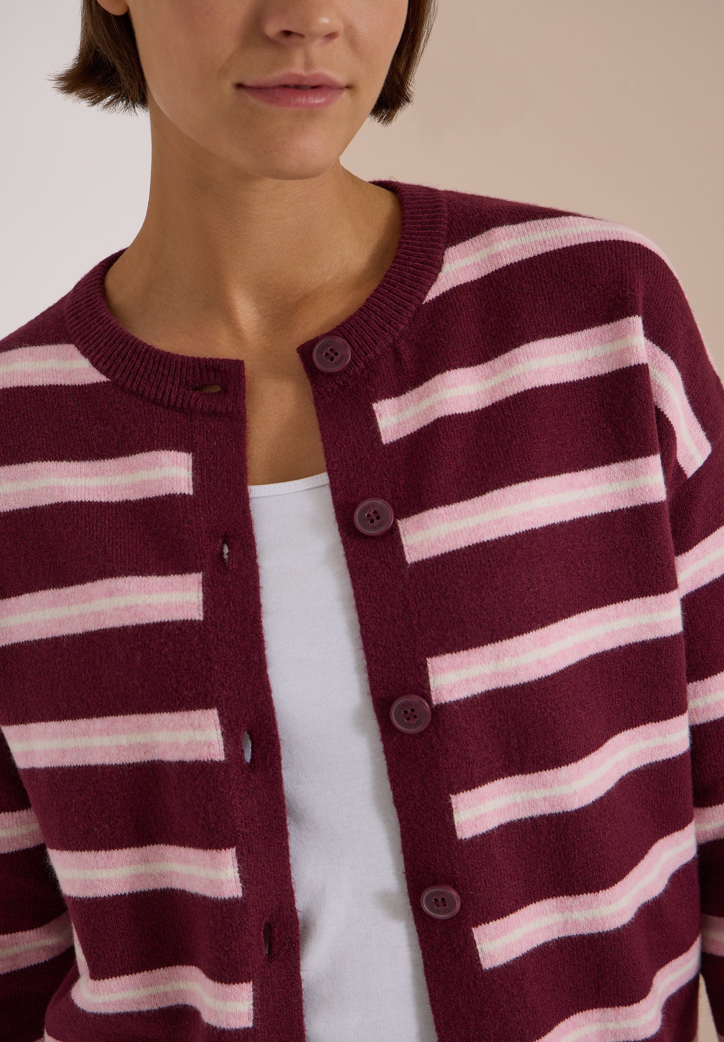 CECIL - Cardigan mit Rundhals und Streifen - Farbe: red wine