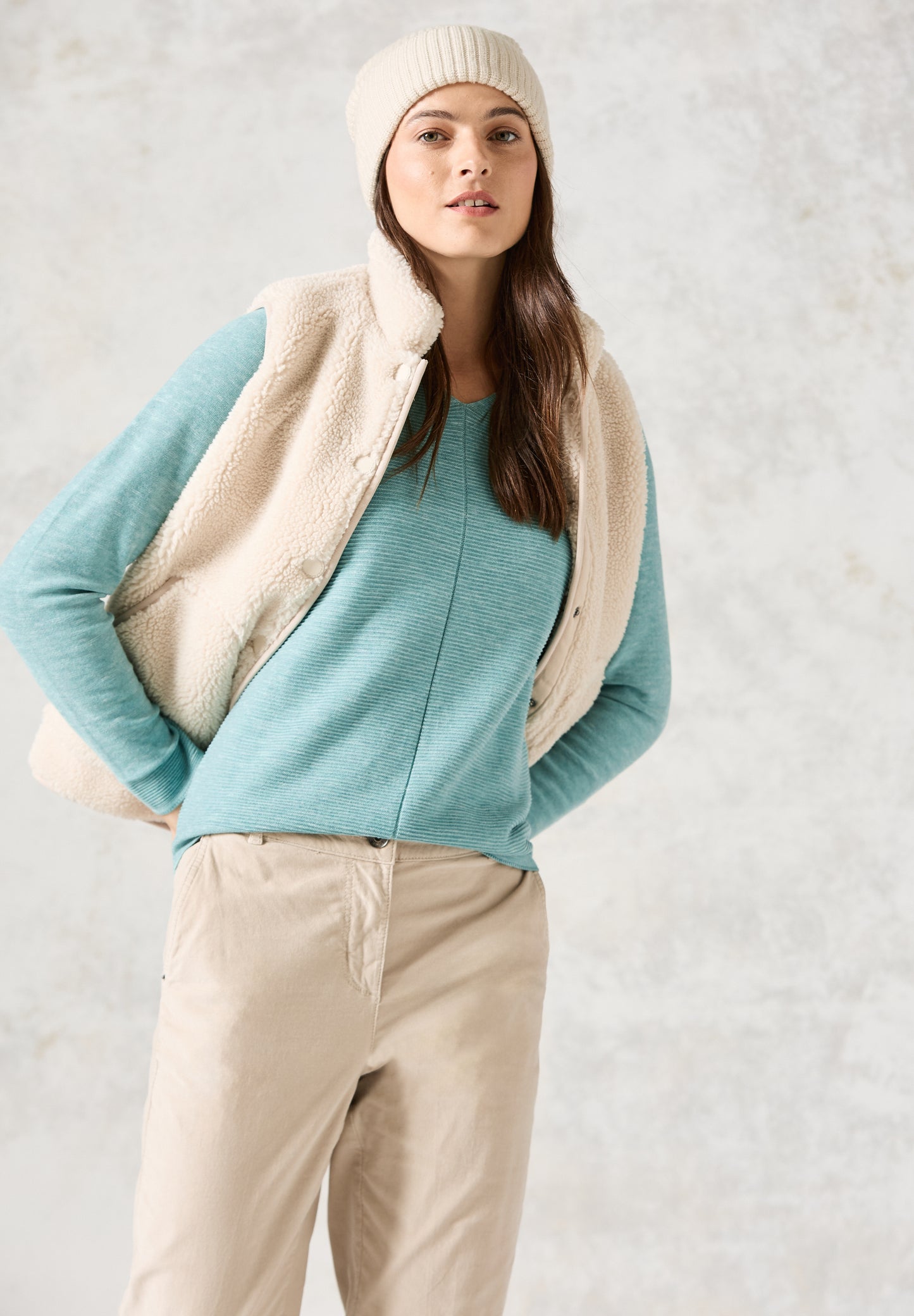 CECIL Strukturmix-Pullover - Farbe: heather adriatic green melange