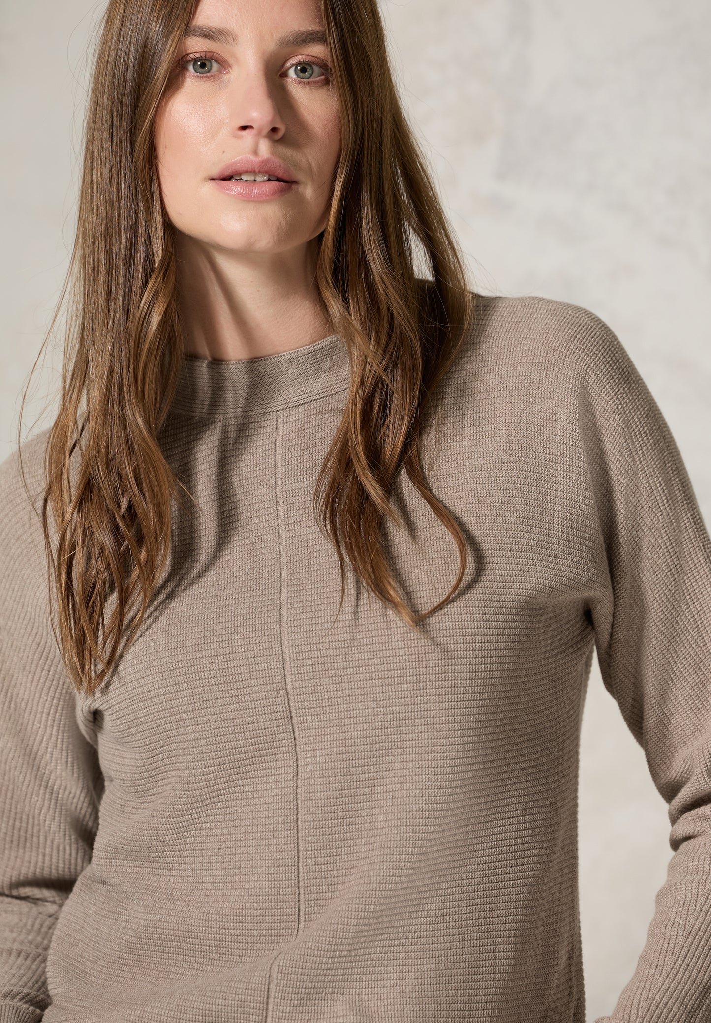 CECIL Strukturmix Dolman Pullover - Farbe: milky caramel melange