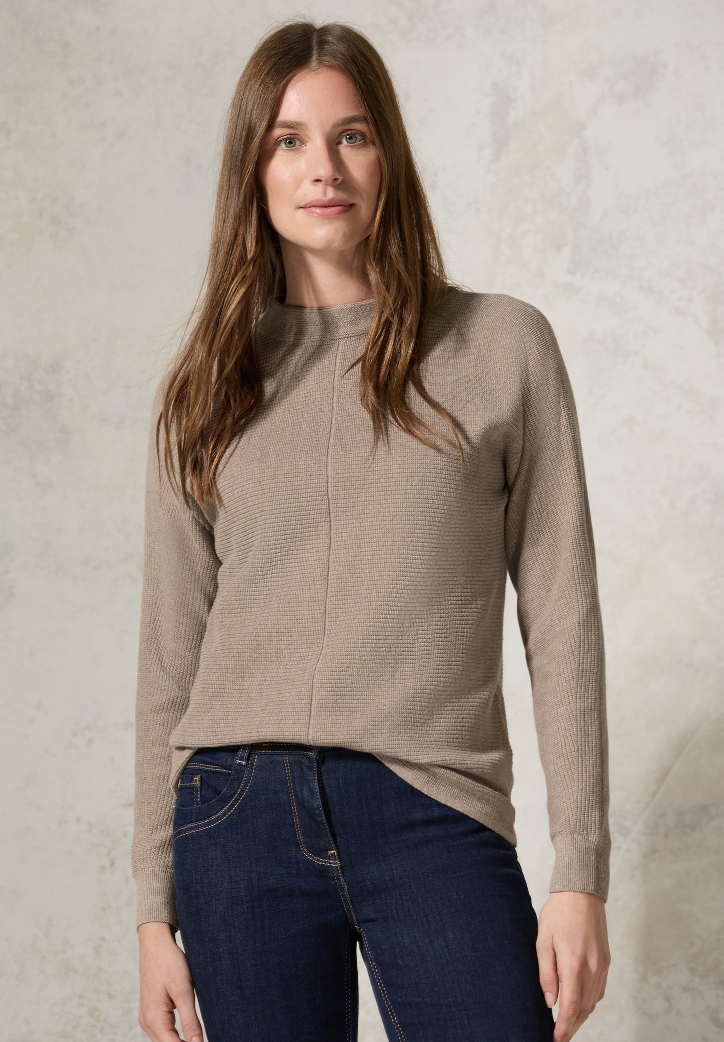 CECIL Strukturmix Dolman Pullover - Farbe: milky caramel melange