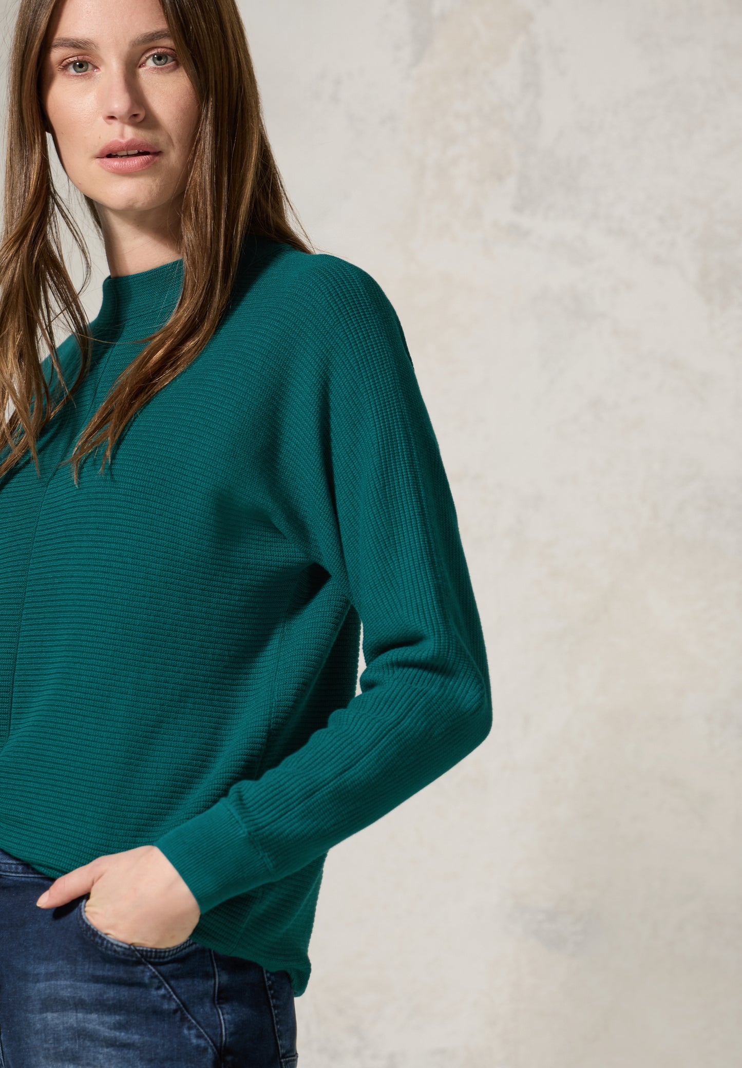 CECIL Strukturmix Dolman Pullover - Farbe: petrol green