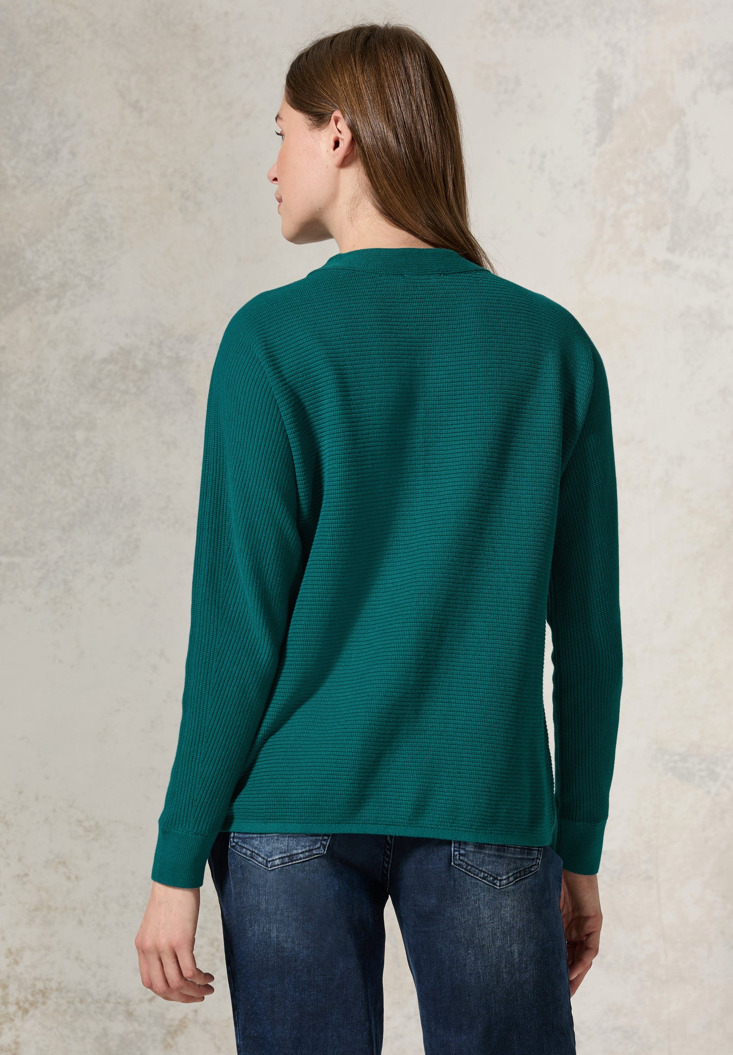 CECIL Strukturmix Dolman Pullover - Farbe: petrol green