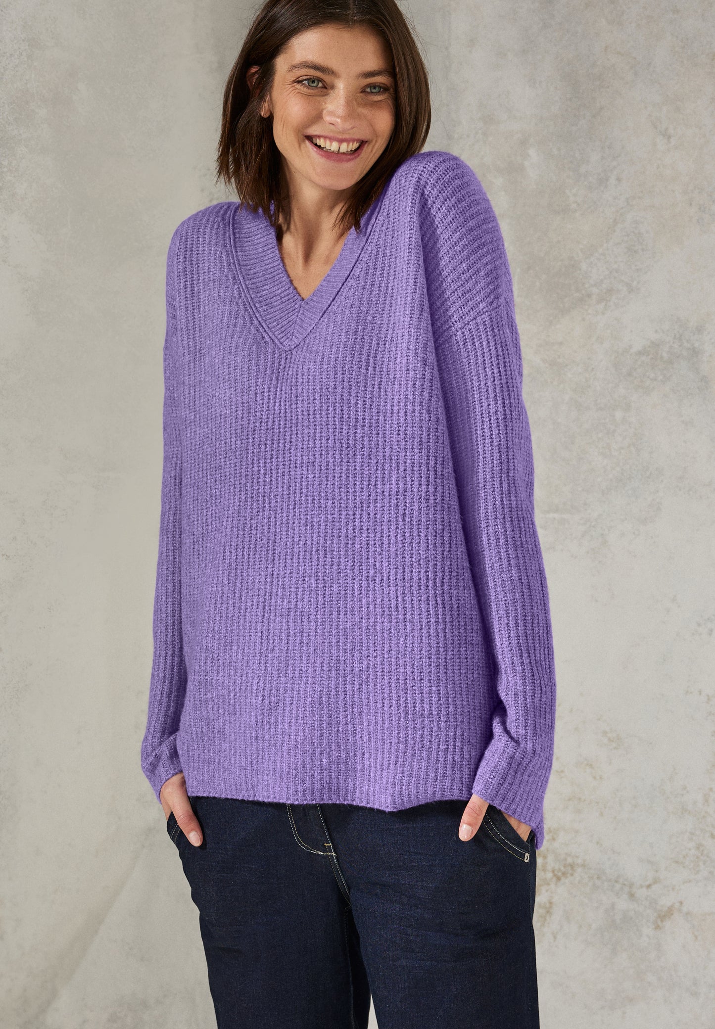 CECIL Pullover mit V-Ausschnitt - Farbe: gentle lilac melange