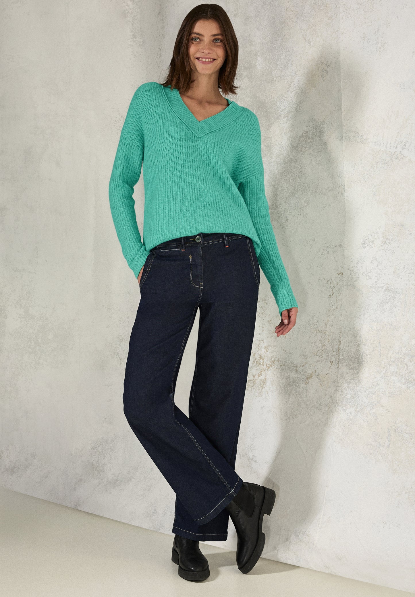 CECIL Pullover mit V-Ausschnitt - Farbe: aventurine green melange