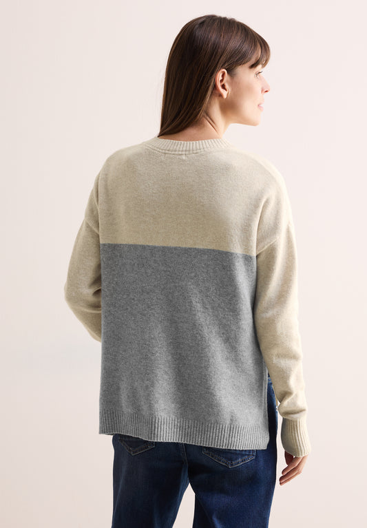 CECIL Colorblock Pullover - Farbe: desert beige melange