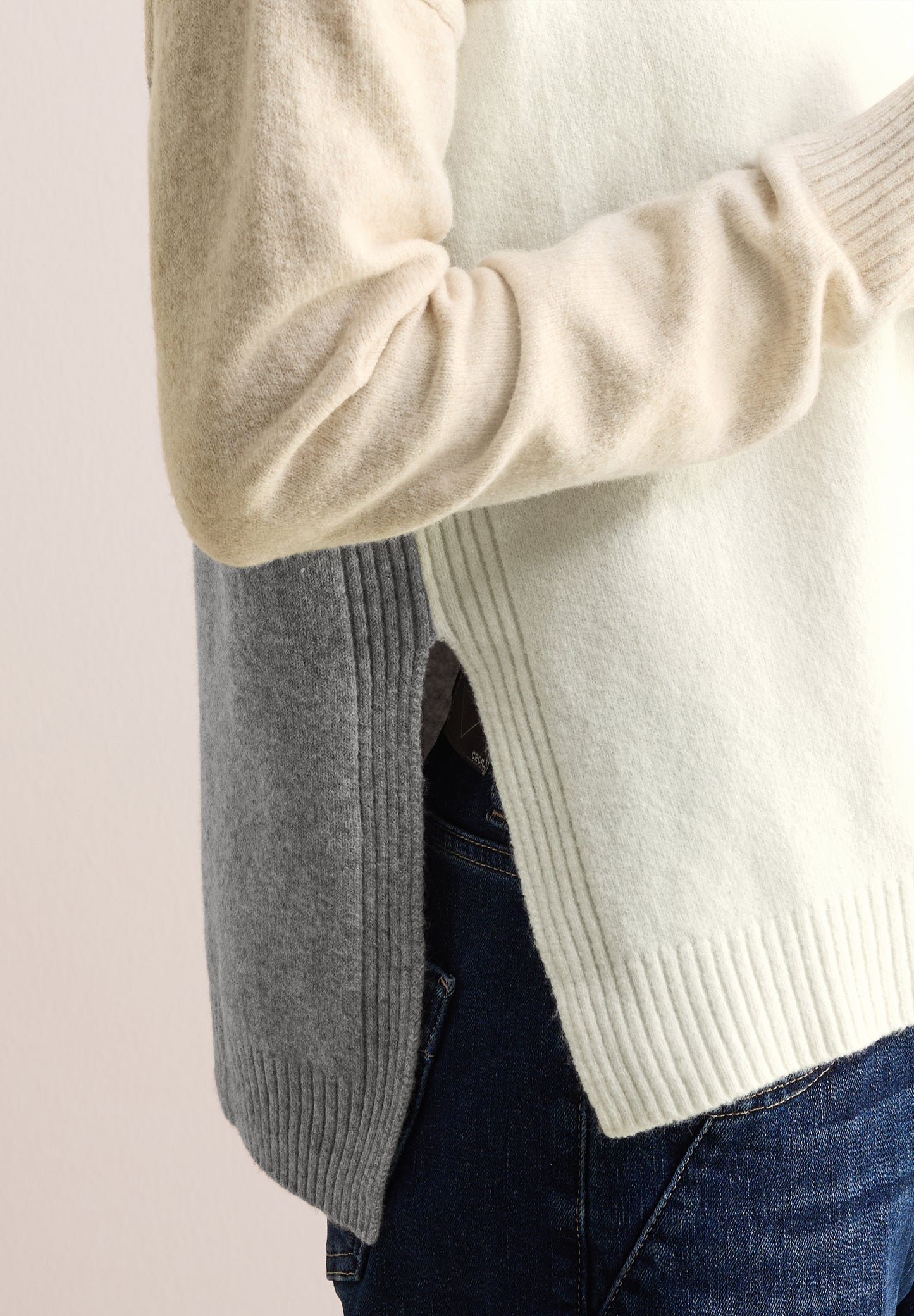 CECIL Colorblock Pullover - Farbe: desert beige melange