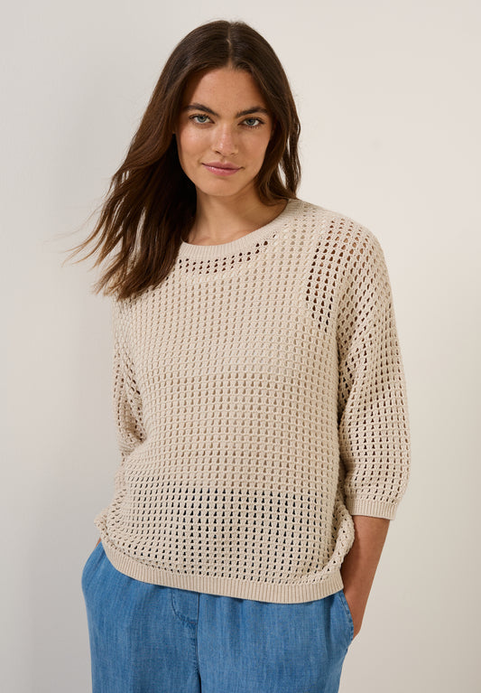 CECIL Pullover im Häkel-Optik - Farbe: pearl beige mel.