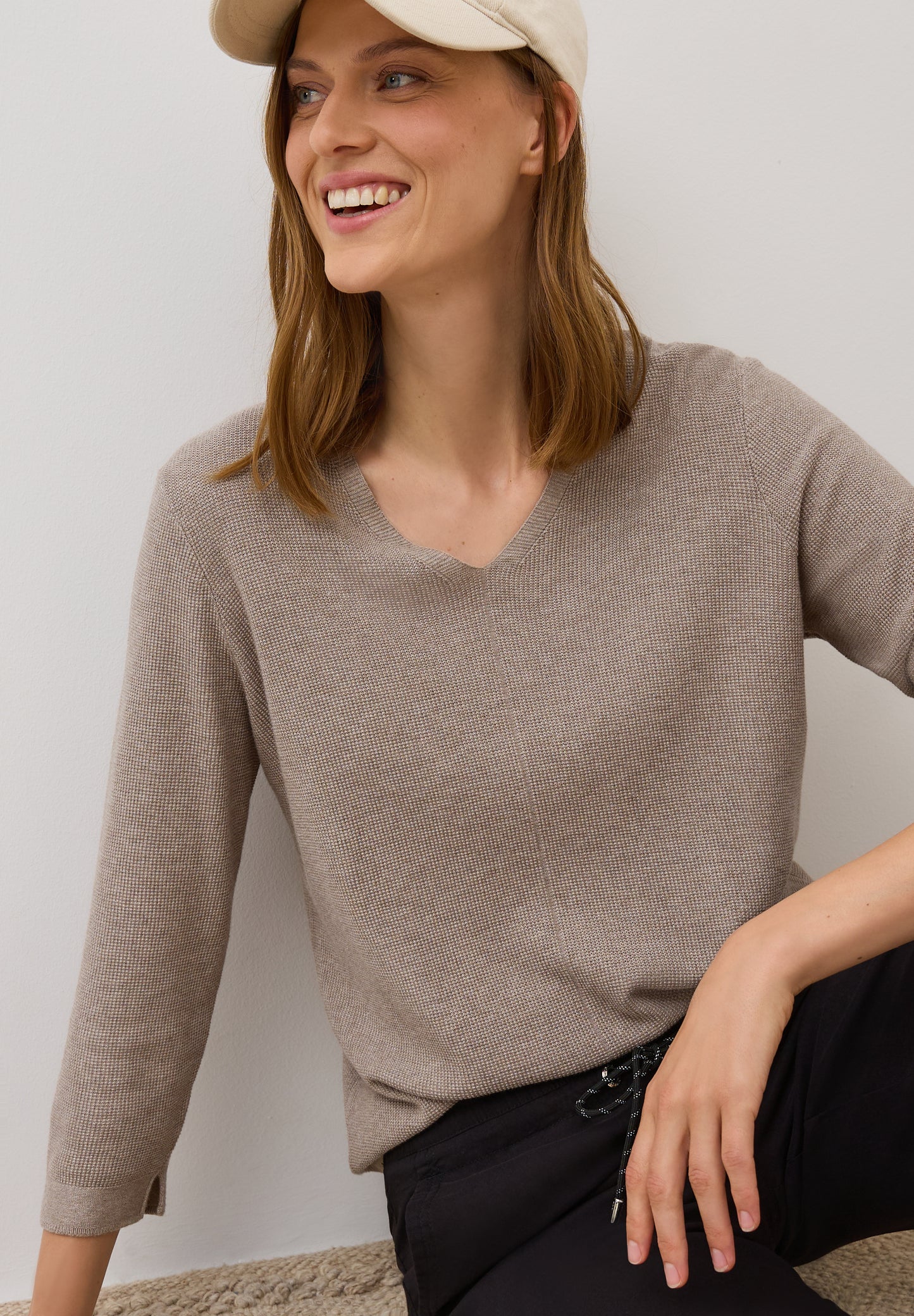 CECIL V-Neck Strickpullover - Farbe: toffee cream melange