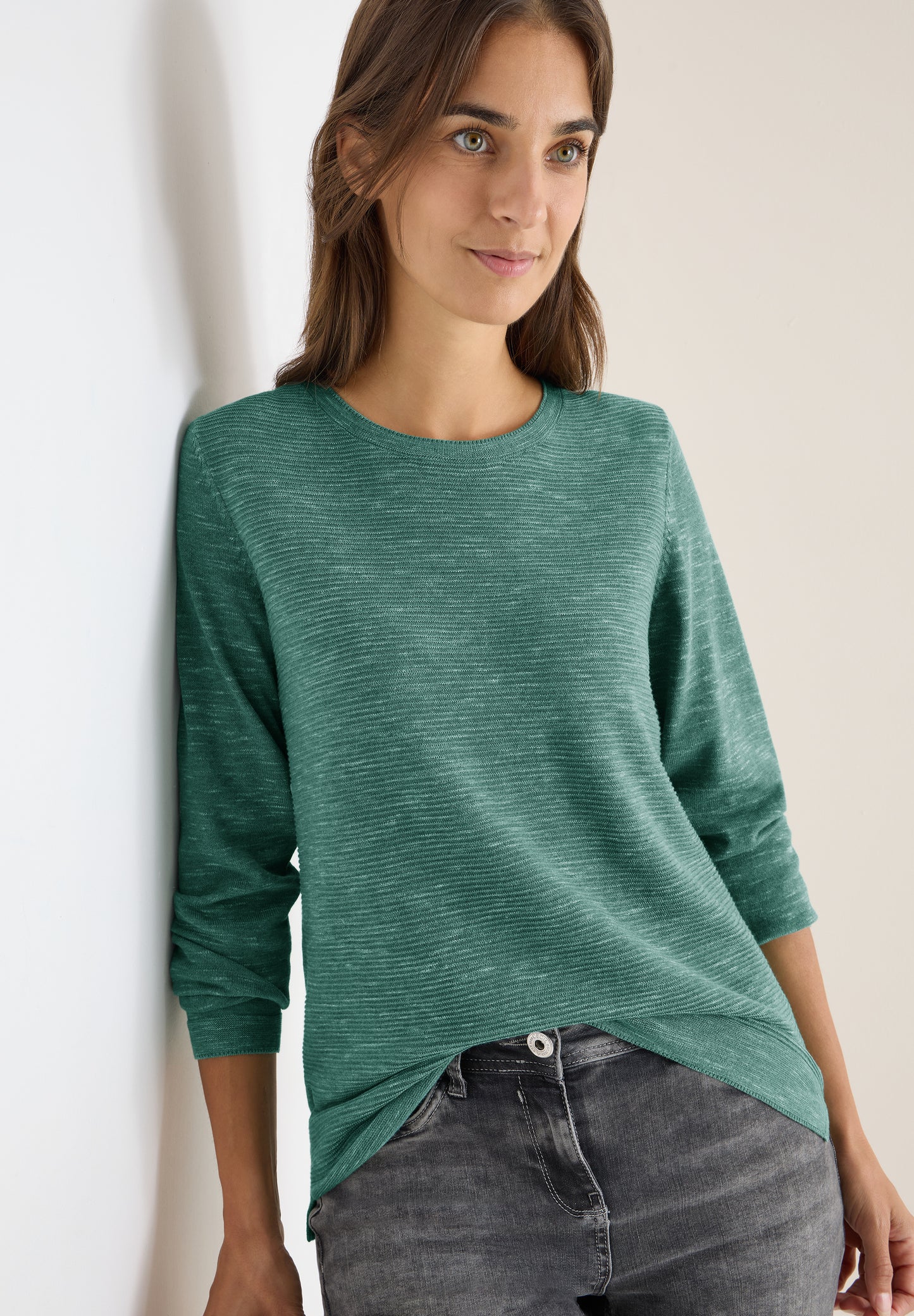 CECIL Strukturpullover - Farbe: smoky green heather melange