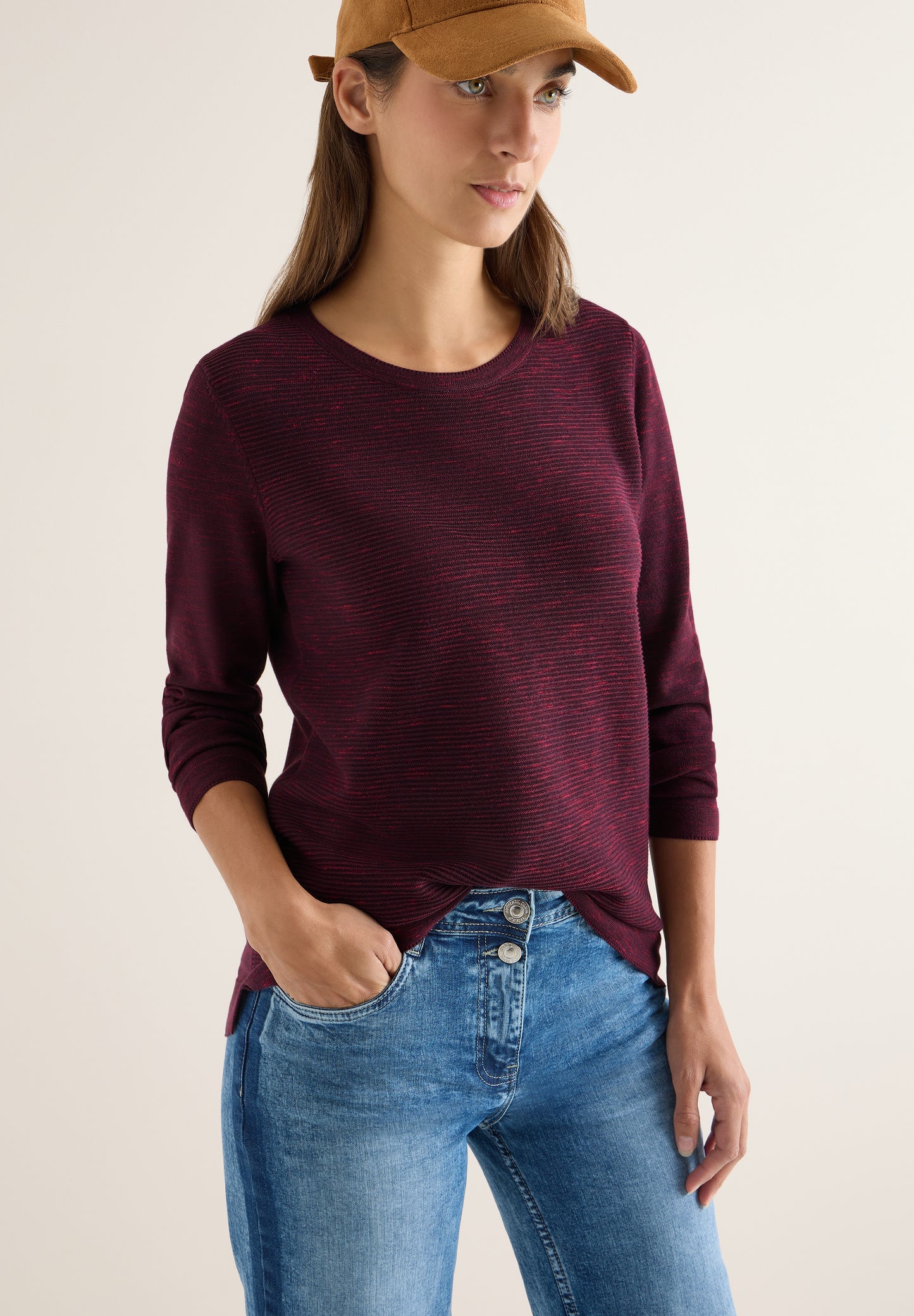 CECIL Strukturpullover - Farbe: eggplant red heather melange