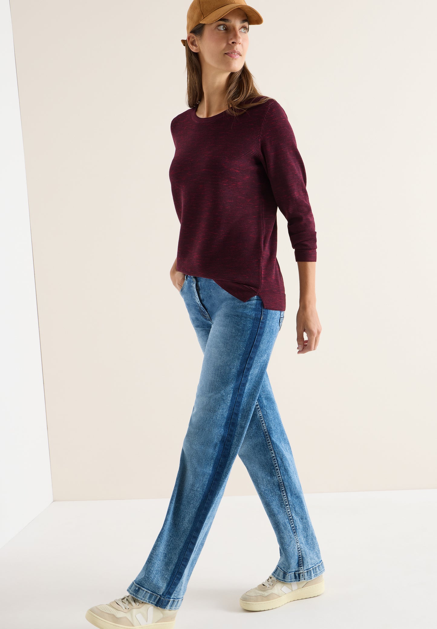 CECIL Strukturpullover - Farbe: eggplant red heather melange