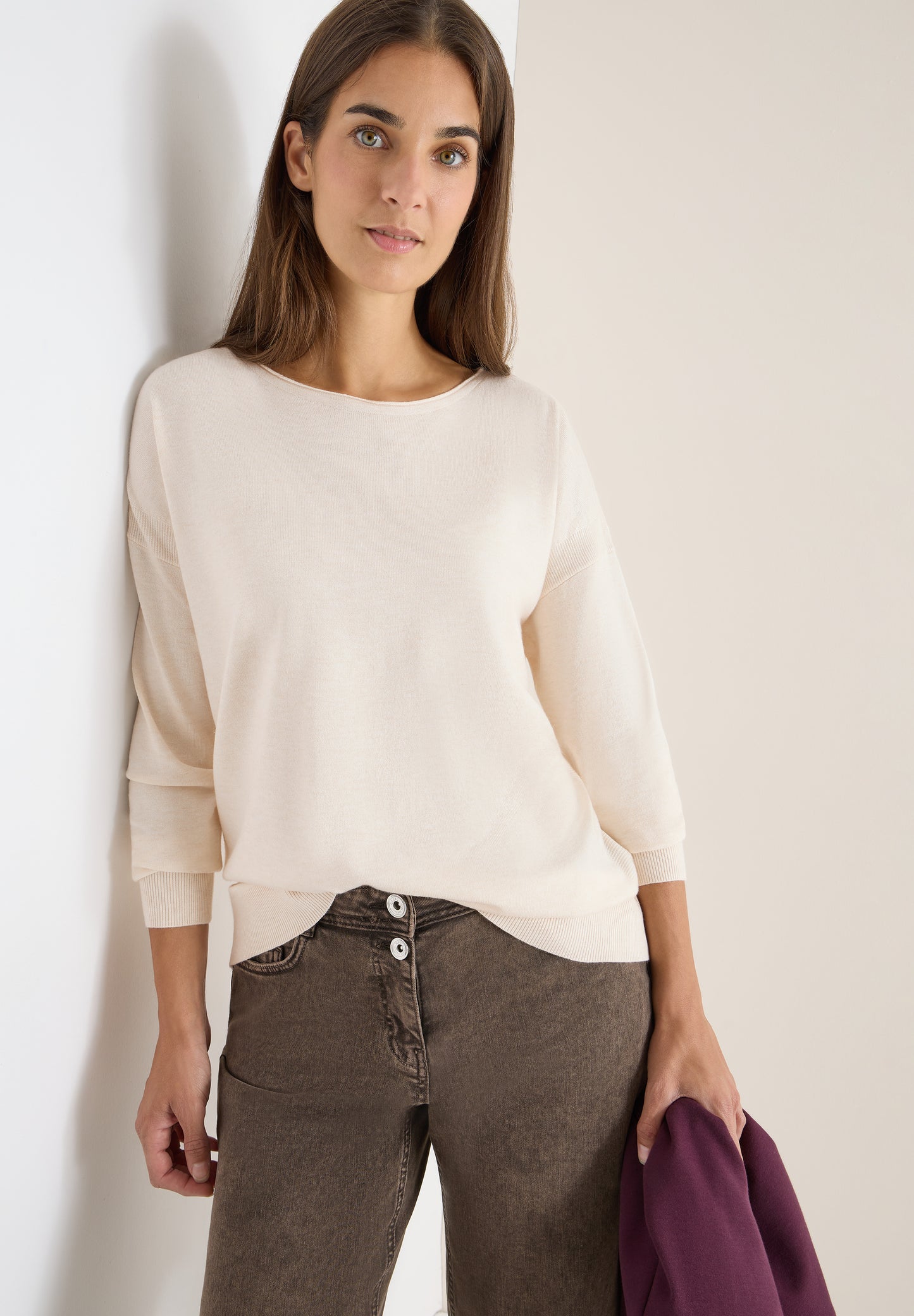 CECIL Pullover mit Strukturdetail - Farbe: oat milk beige melange