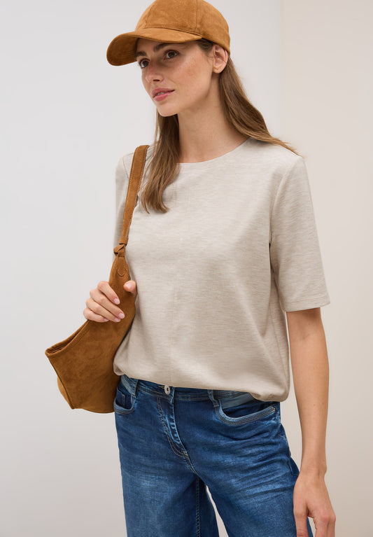 CECIL Kurzarmsweatshirt - Farbe: light beige melange
