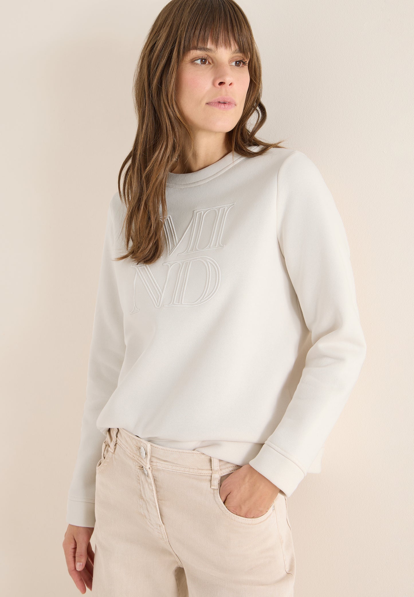 CECIL Sweatshirt mit Stickerei - Farbe: light greige