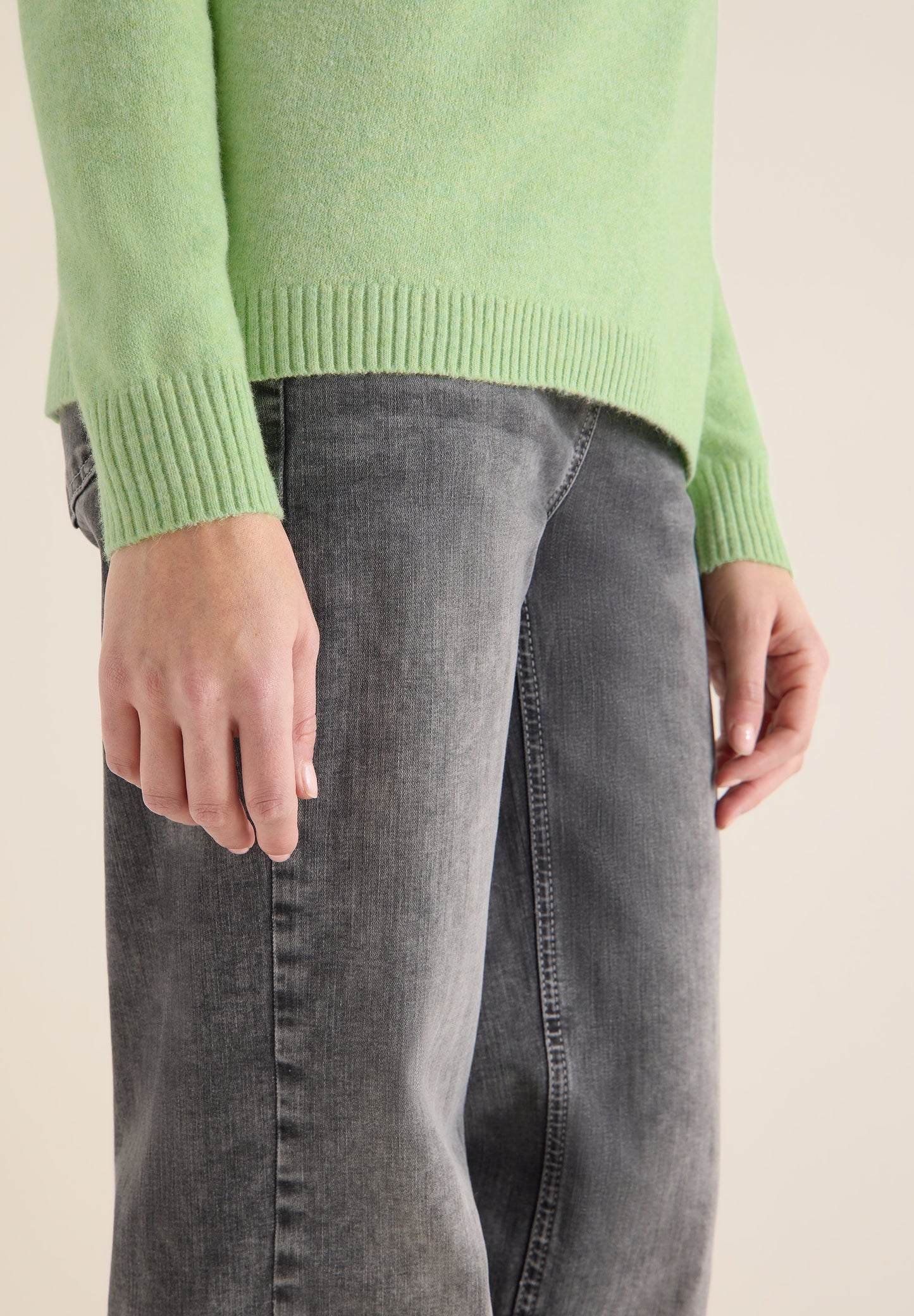 CECIL - Softer Pullover in Unifarbe - Farbe: bamboo green melange