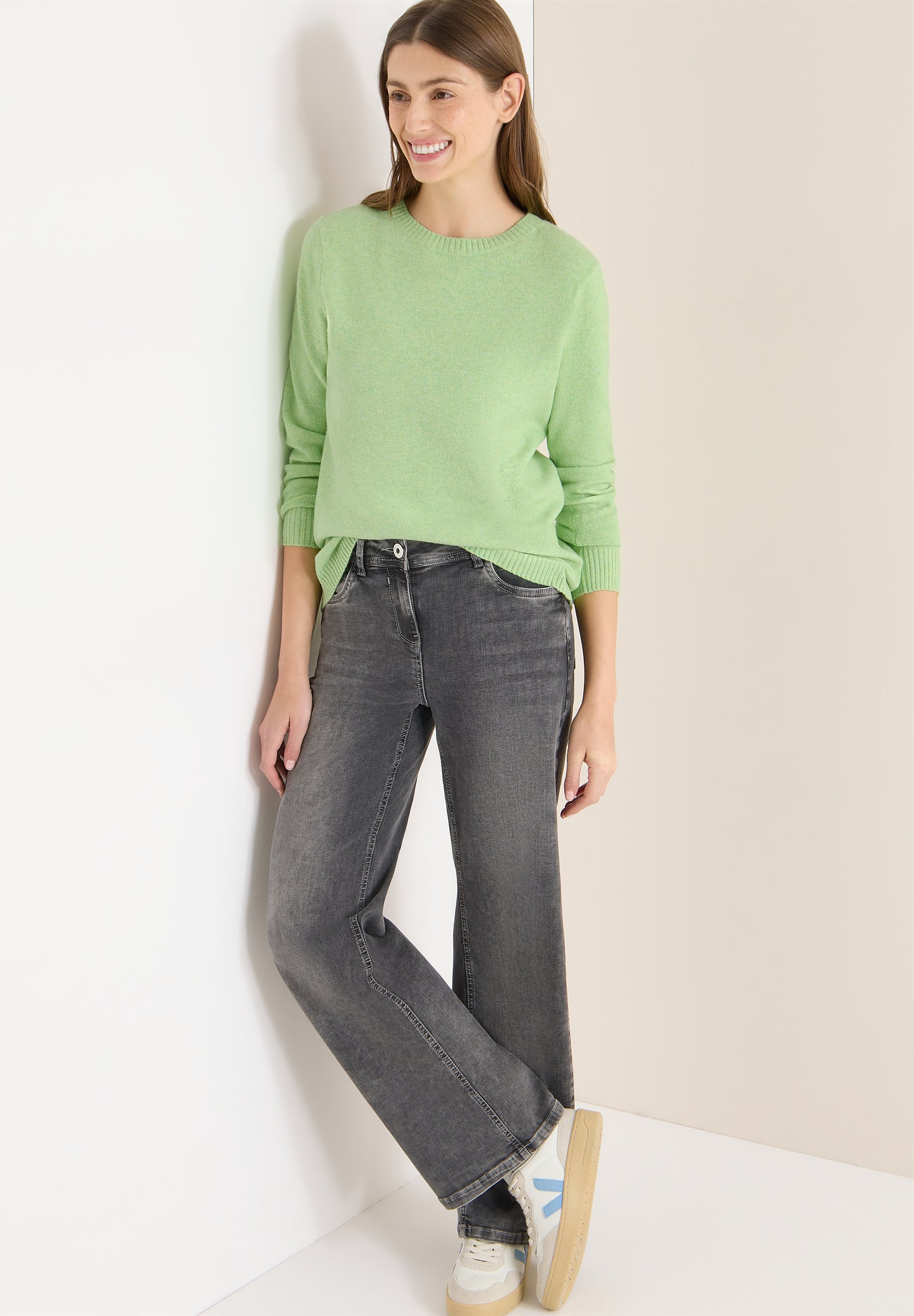 CECIL - Softer Pullover in Unifarbe - Farbe: bamboo green melange