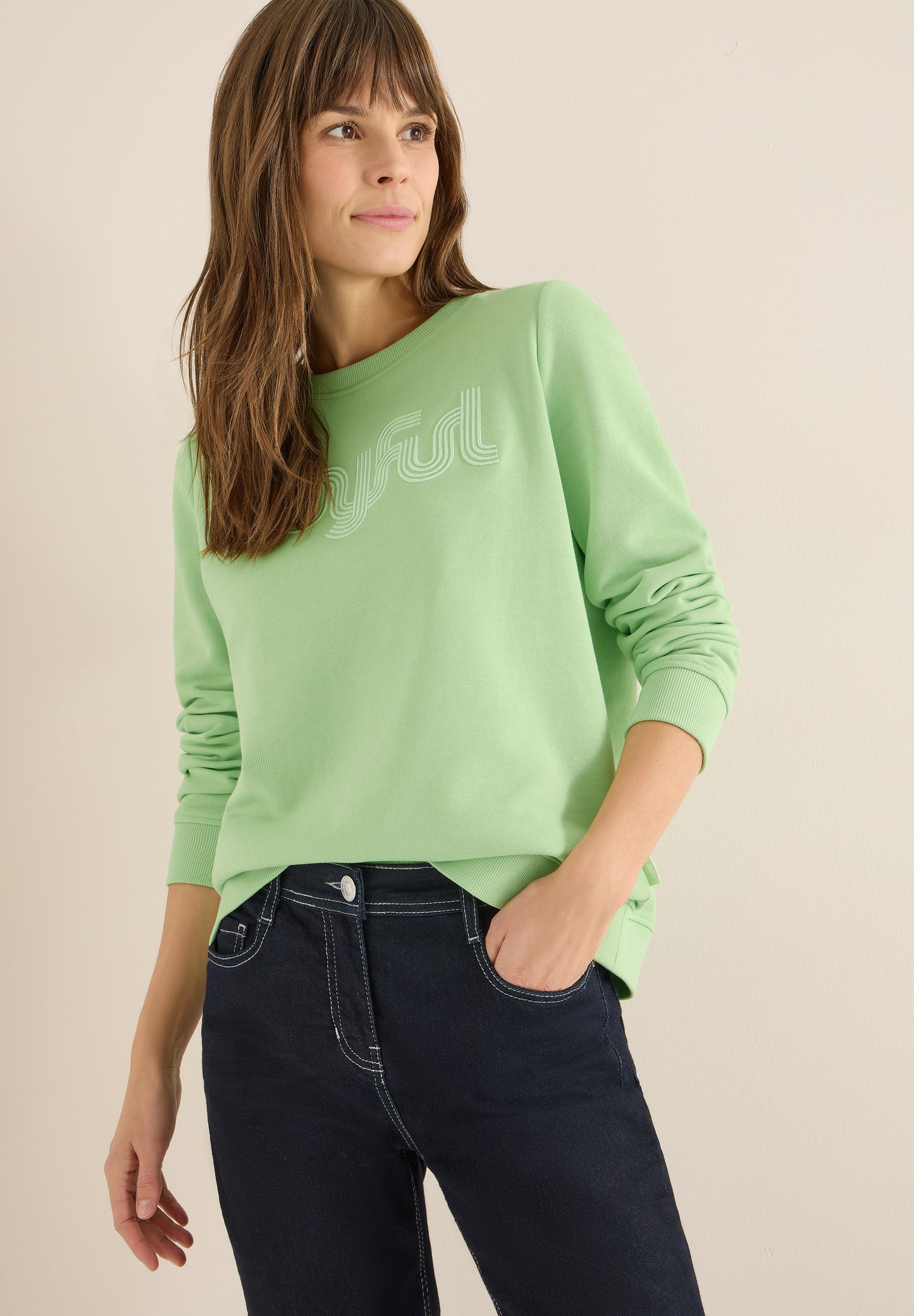 CECIL - Sweatshirt mit Stickerei - Farbe: bamboo green