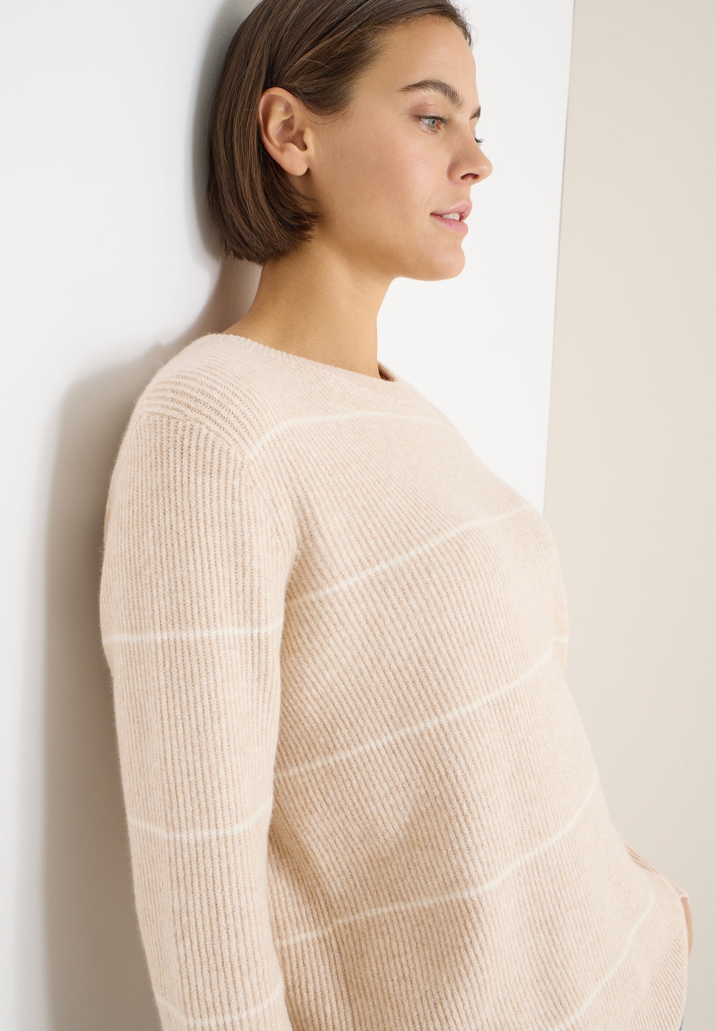 CECIL - Gestreifter Strukturpullover - Farbe: desert beige melange