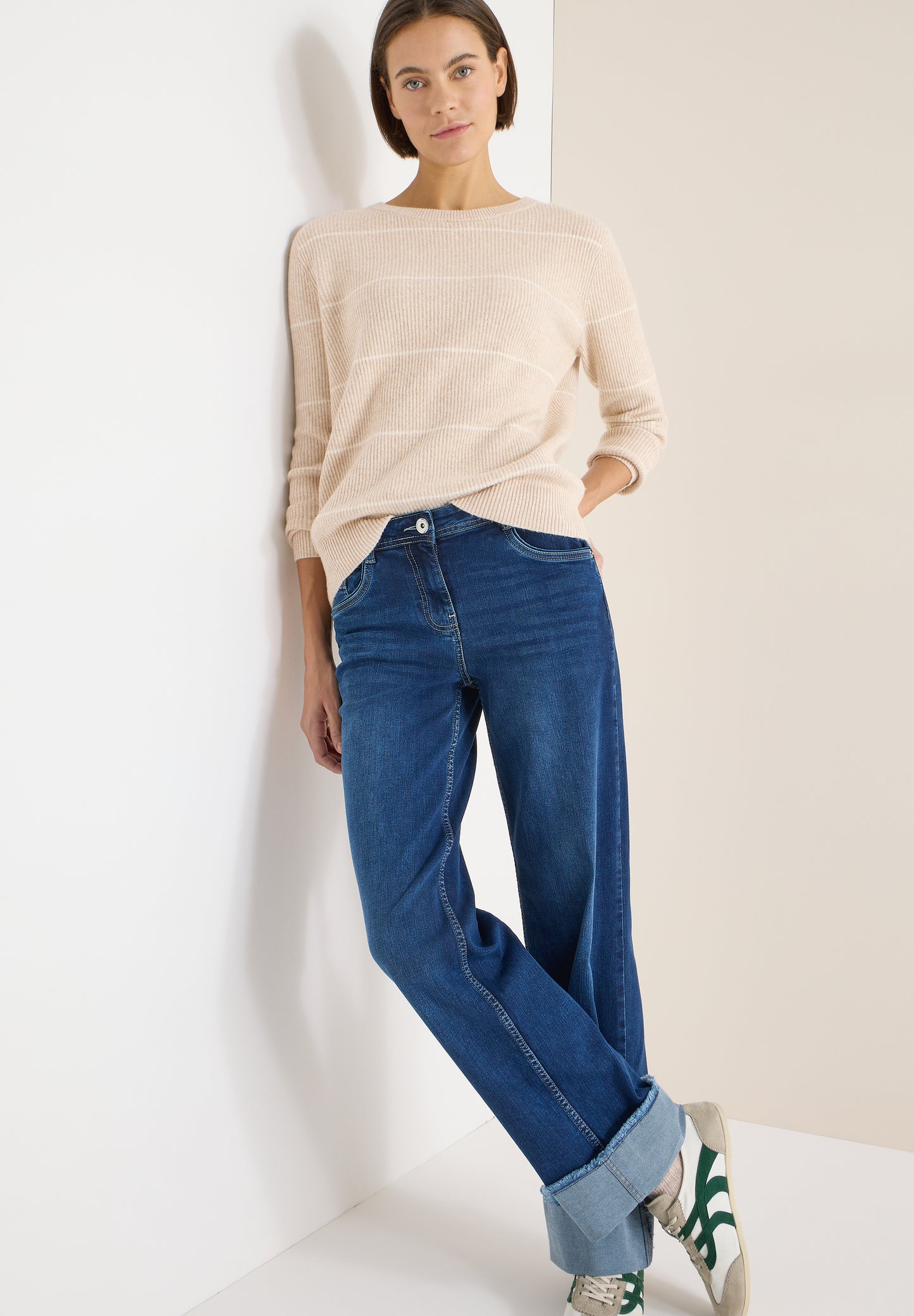 CECIL - Gestreifter Strukturpullover - Farbe: desert beige melange