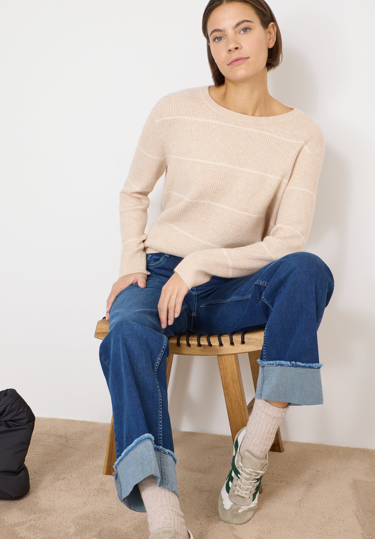 CECIL - Gestreifter Strukturpullover - Farbe: desert beige melange