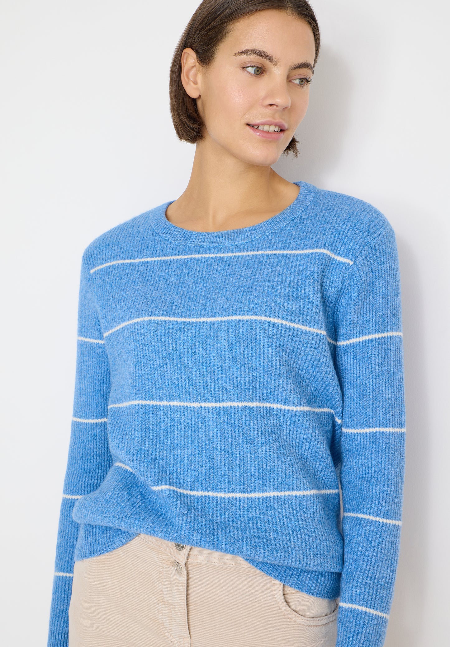 CECIL - Gestreifter Strukturpullover - Farbe: fountain blue melange