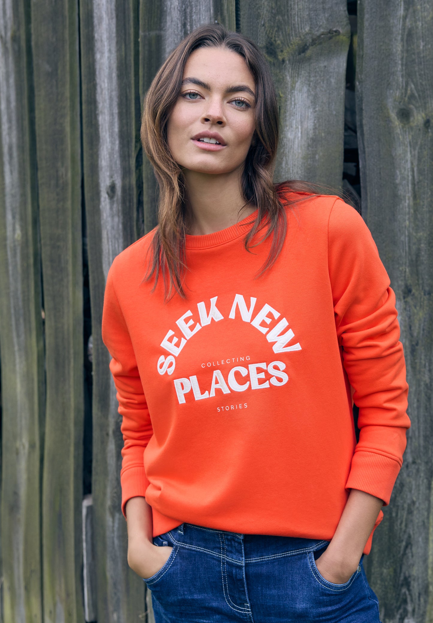 CECIL - Embroidery Sweatshirt - Farbe: cherry tomato orange