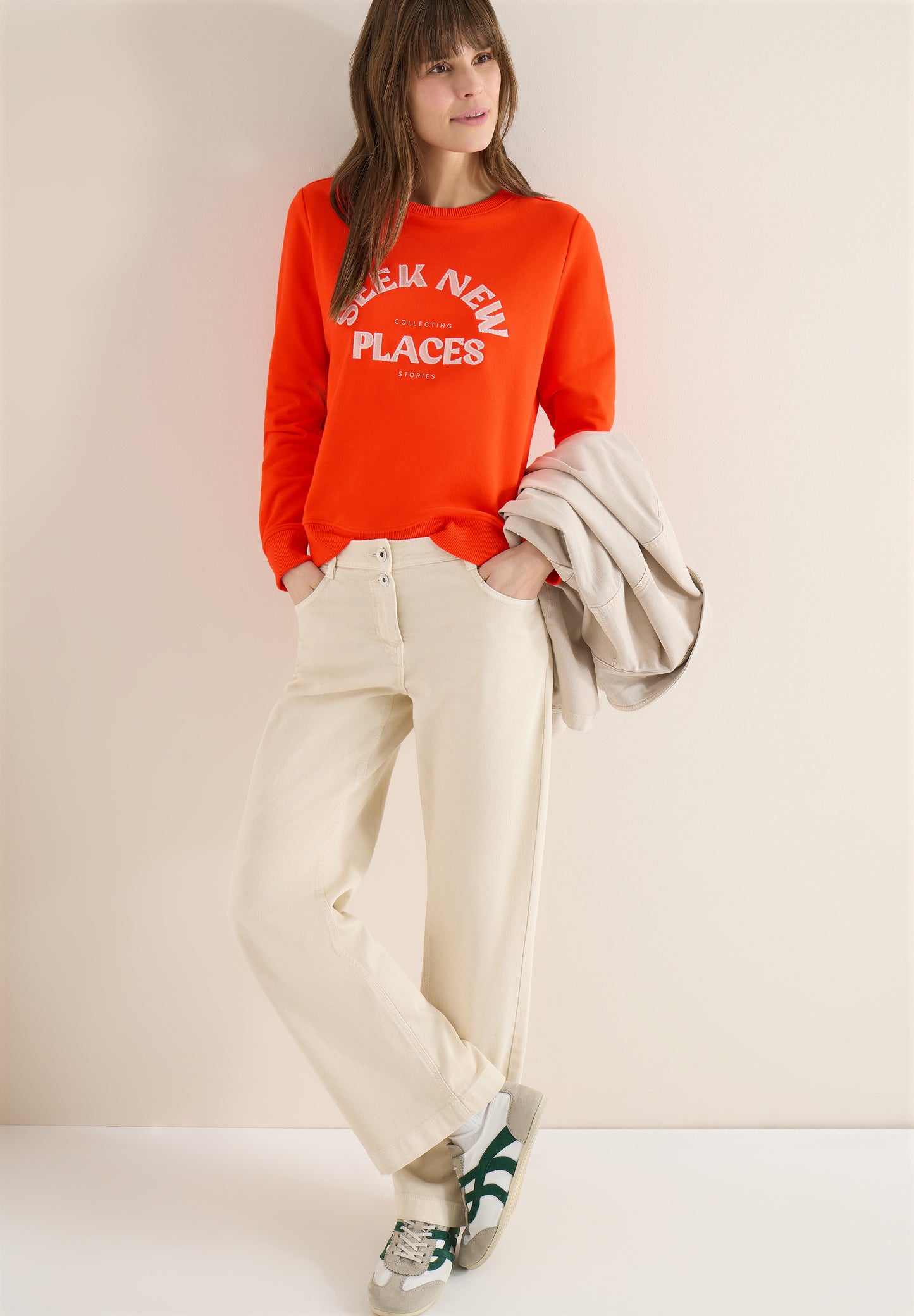 CECIL - Embroidery Sweatshirt - Farbe: cherry tomato orange