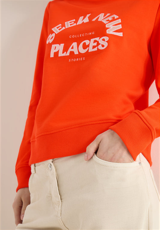 CECIL - Embroidery Sweatshirt - Farbe: cherry tomato orange