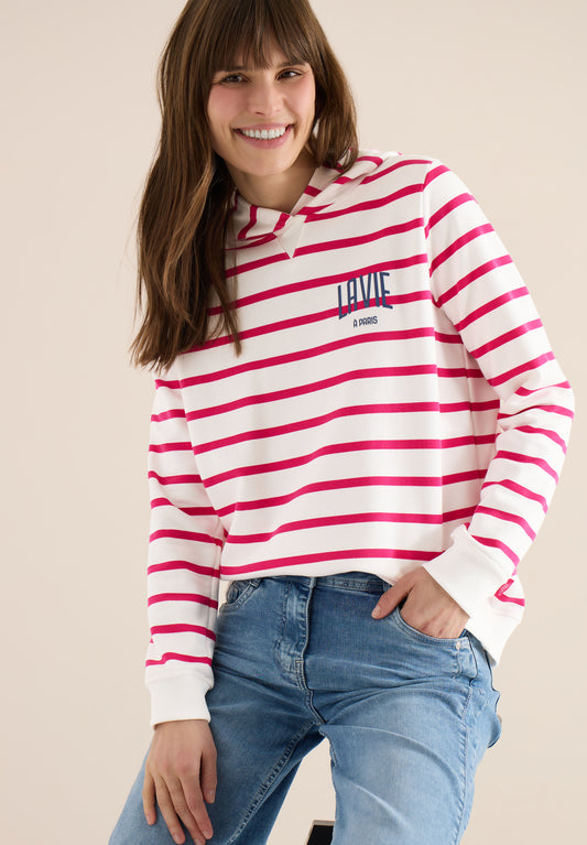 CECIL - Sweatshirt mit Kapuze und Chestprint - Farbe: beetroot pink