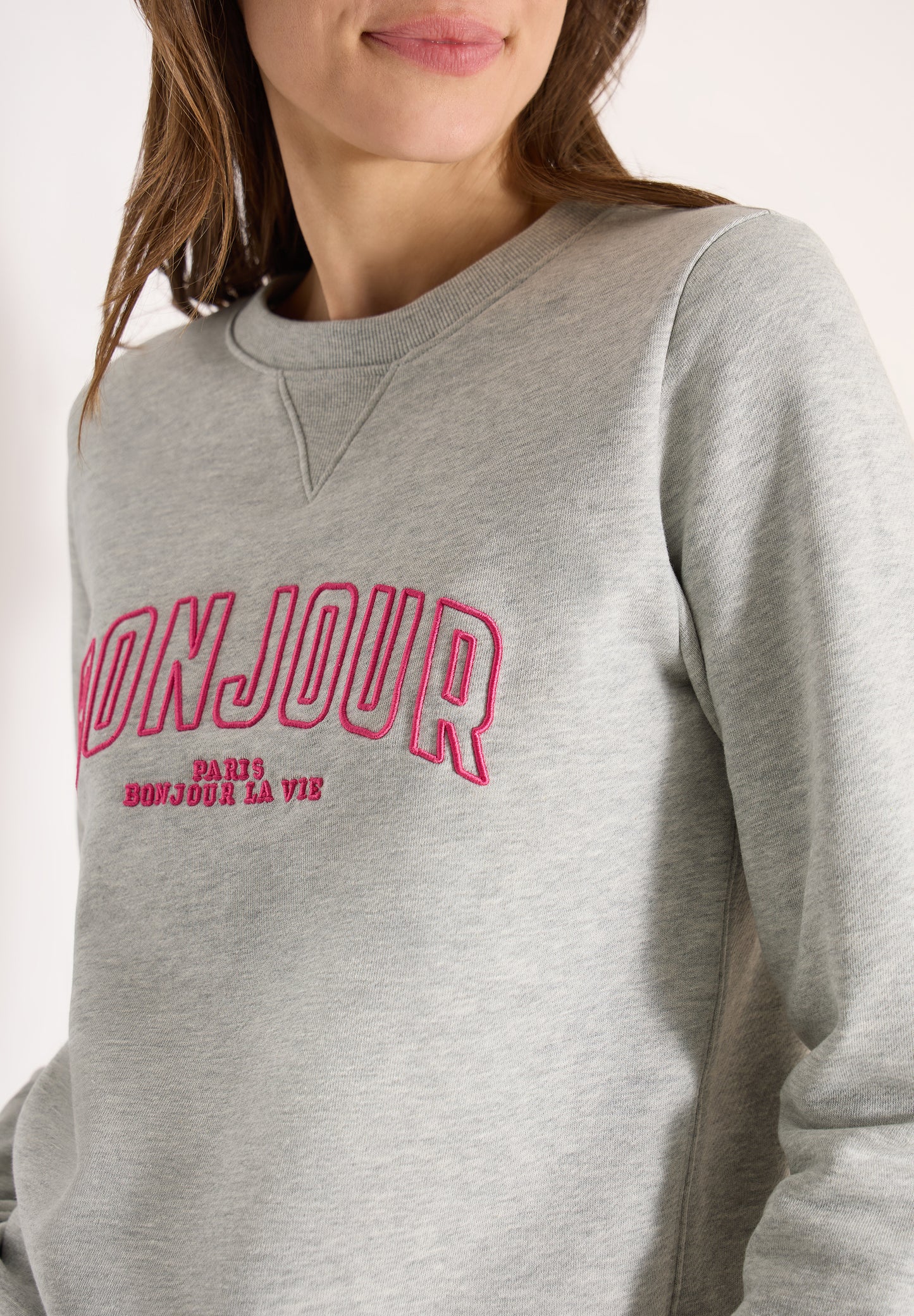 CECIL - Langarm Sweatshirt mit Stickerei - Farbe: milky grey melange
