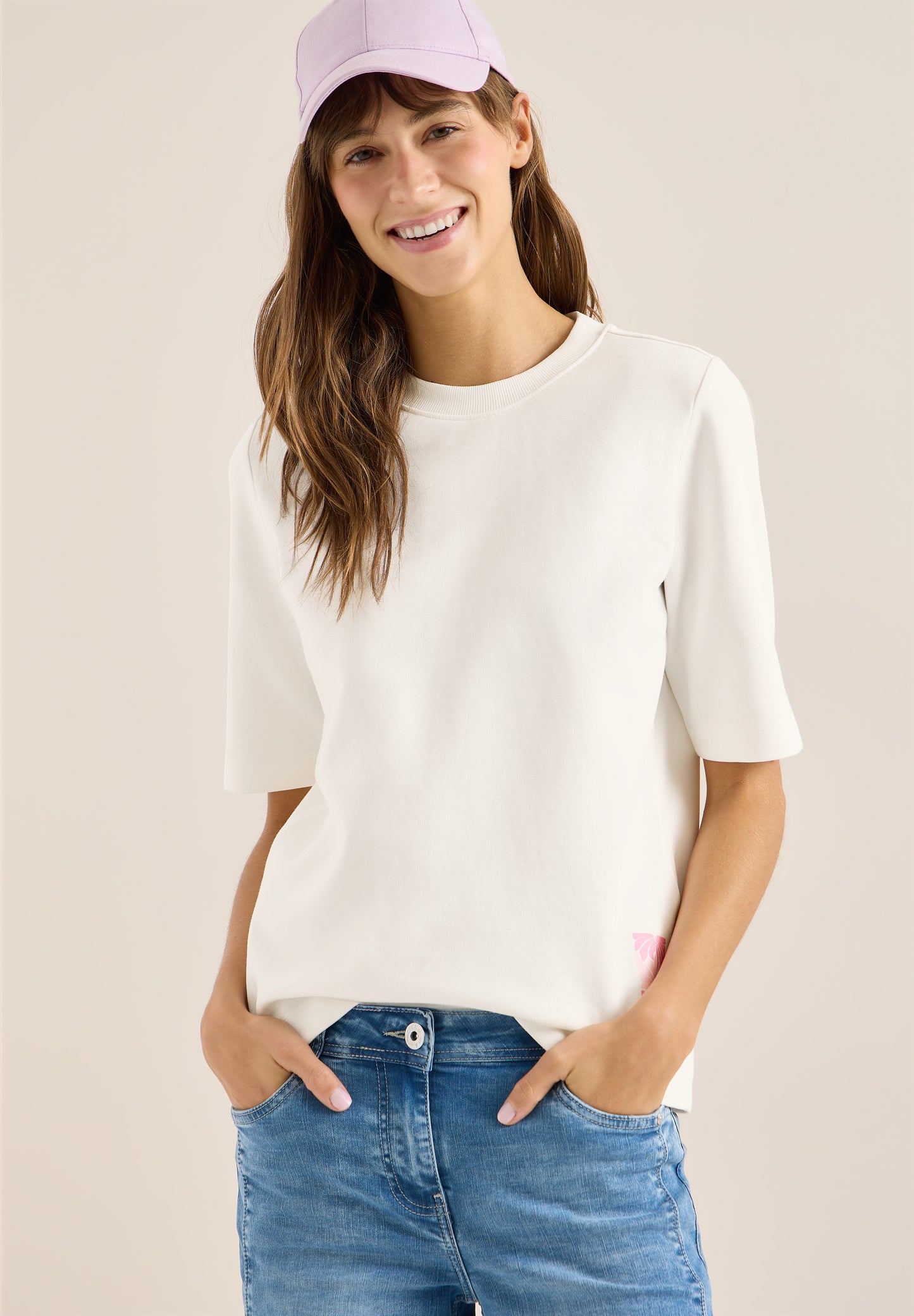 CECIL - Kurzarm Sweatshirt mit Backprint - Farbe: vanilla white