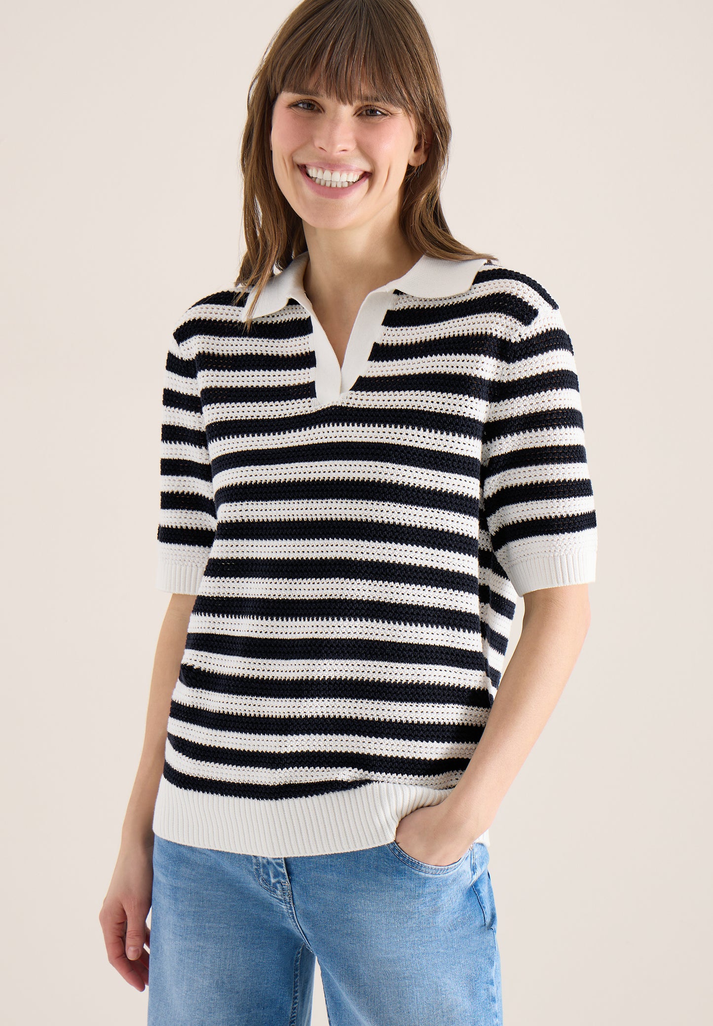 CECIL - Kurzarm Poloshirt mit Streifen - Farbe: universal blue