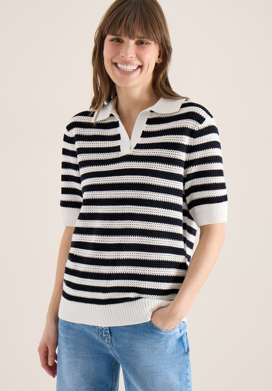 CECIL - Kurzarm Poloshirt mit Streifen - Farbe: universal blue