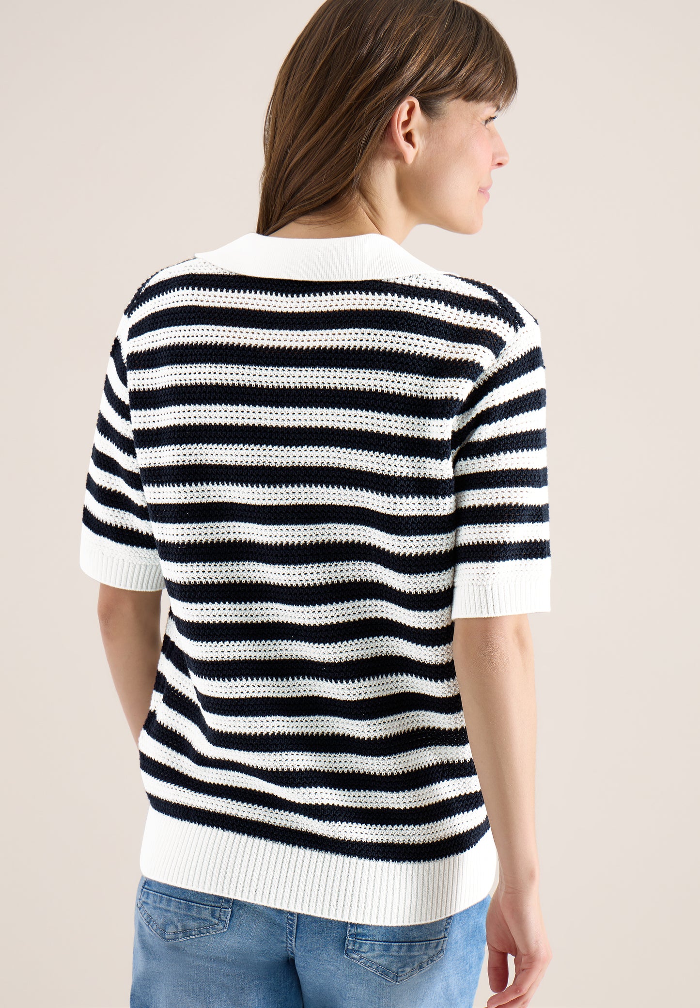 CECIL - Kurzarm Poloshirt mit Streifen - Farbe: universal blue
