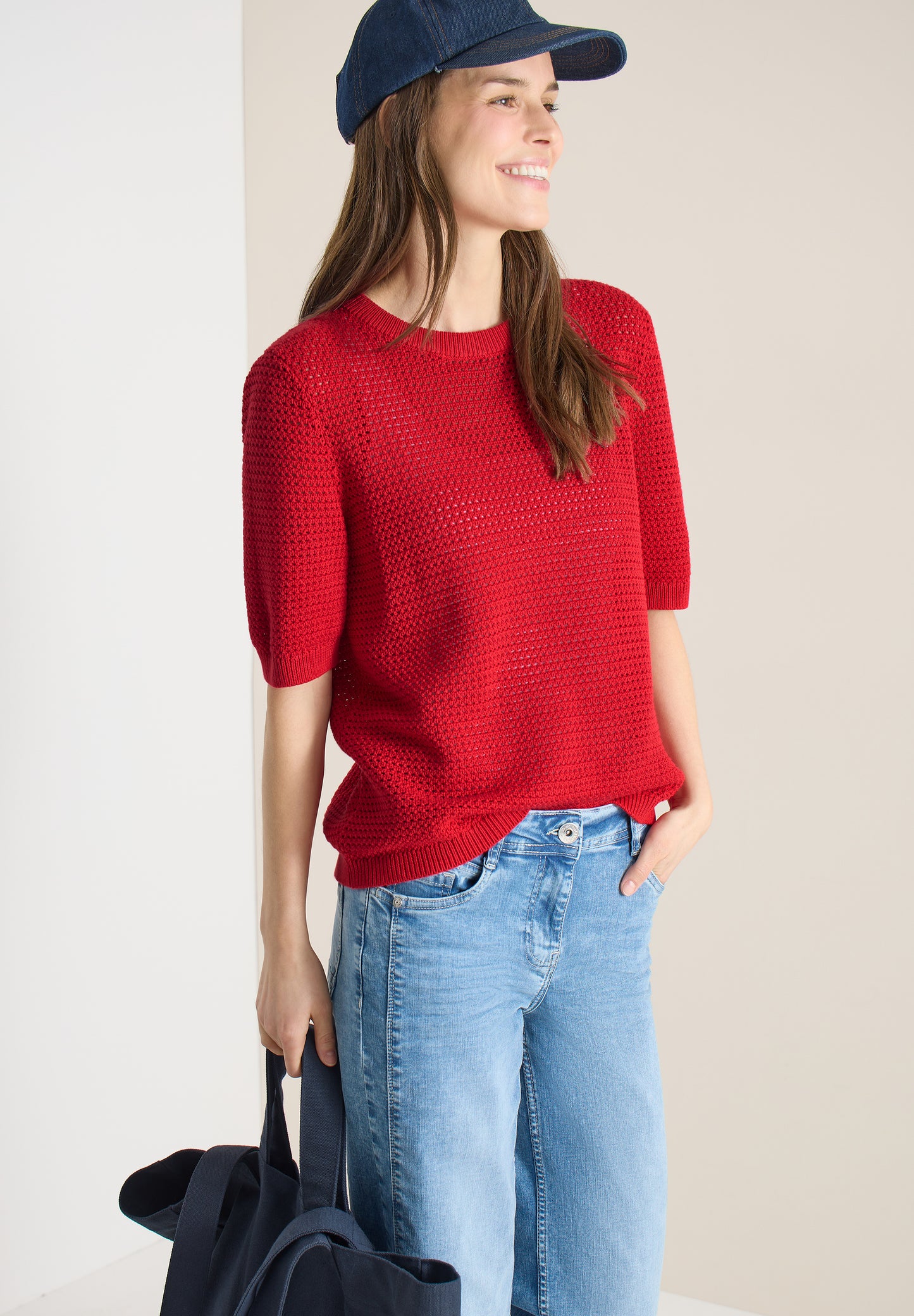 CECIL - Kurzarm Pullover mit Struktur - Farbe: glazed apple red