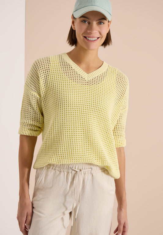 CECIL - Kurzarm Pullover im Crochet-Look - Farbe: light buttermilk yellow