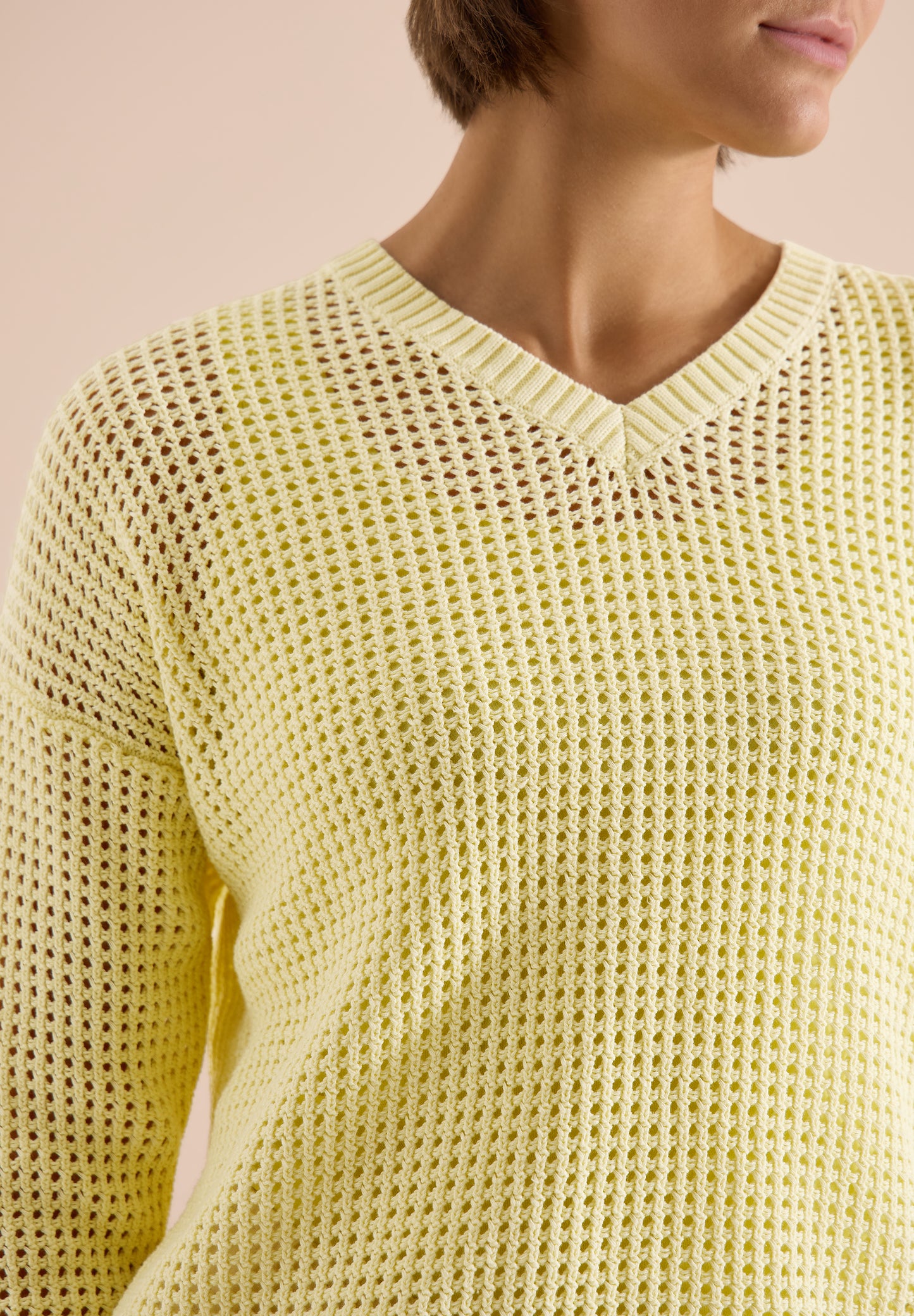 CECIL - Kurzarm Pullover im Crochet-Look - Farbe: light buttermilk yellow