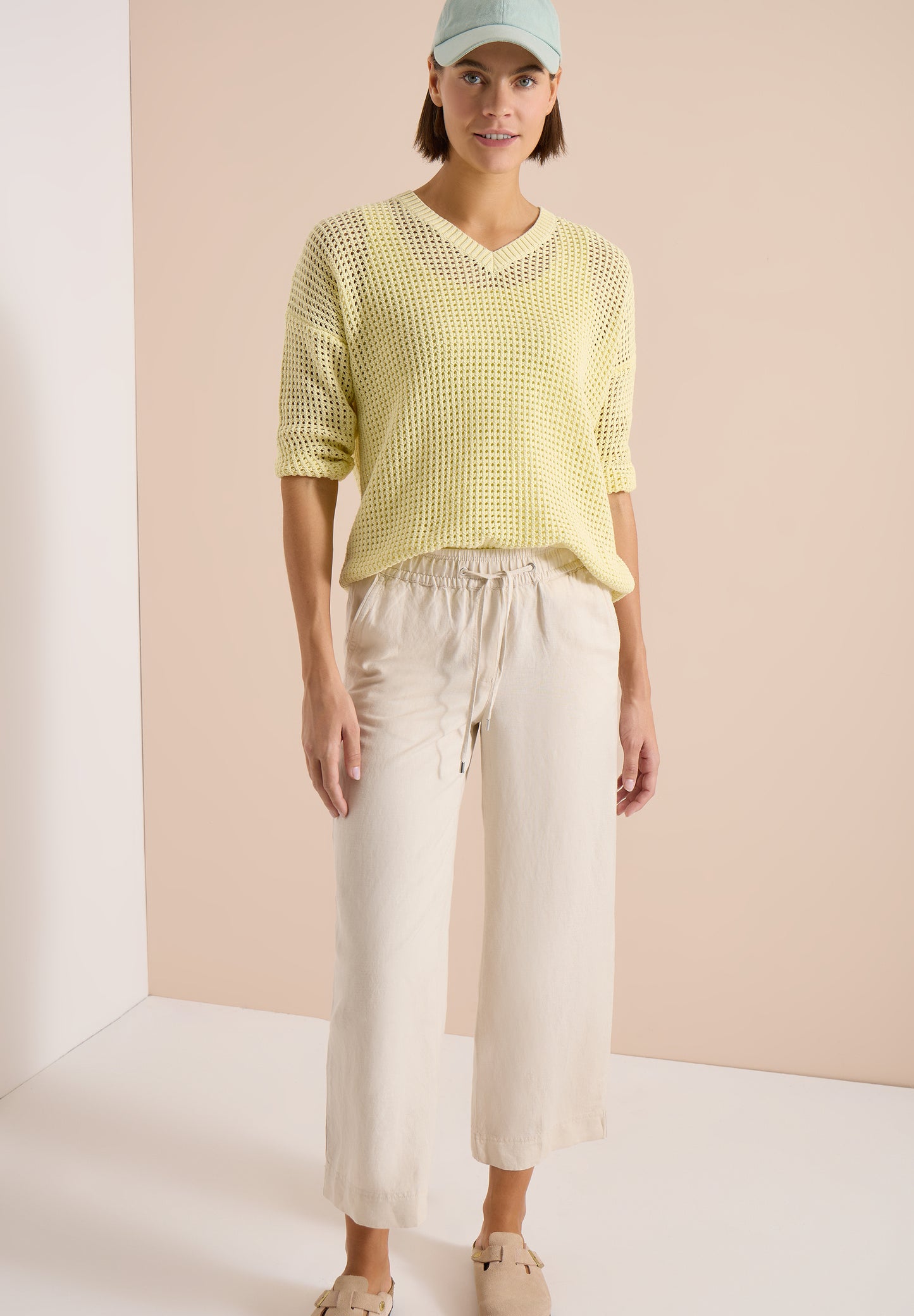 CECIL - Kurzarm Pullover im Crochet-Look - Farbe: light buttermilk yellow