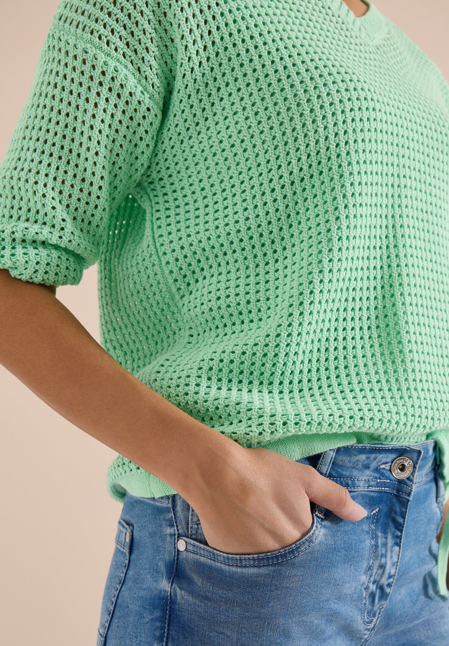 CECIL - Kurzarm Pullover im Crochet-Look - Farbe: juicy lime